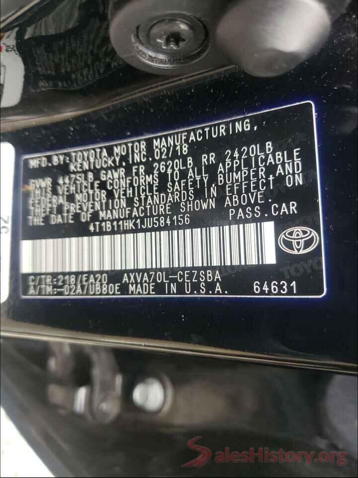 4T1B11HK1JU584156 2018 TOYOTA CAMRY