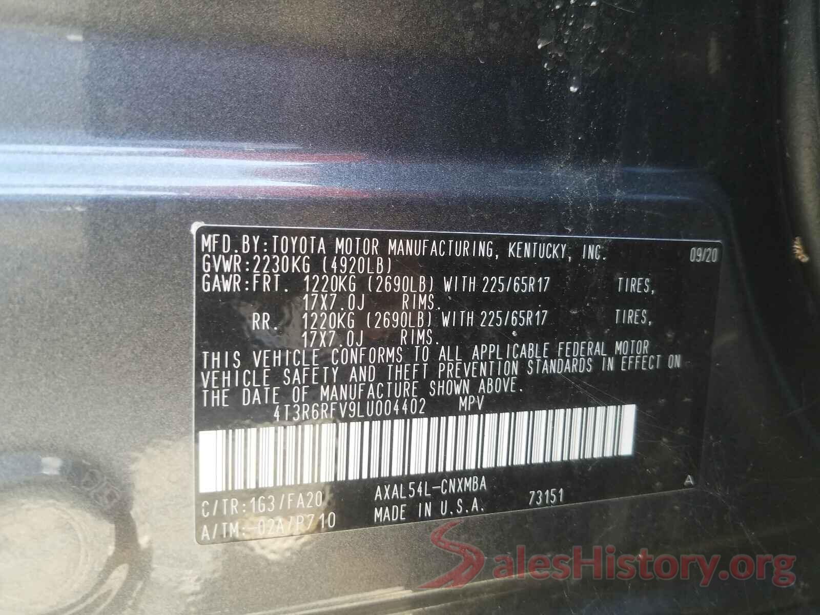 4T3R6RFV9LU004402 2020 TOYOTA RAV4