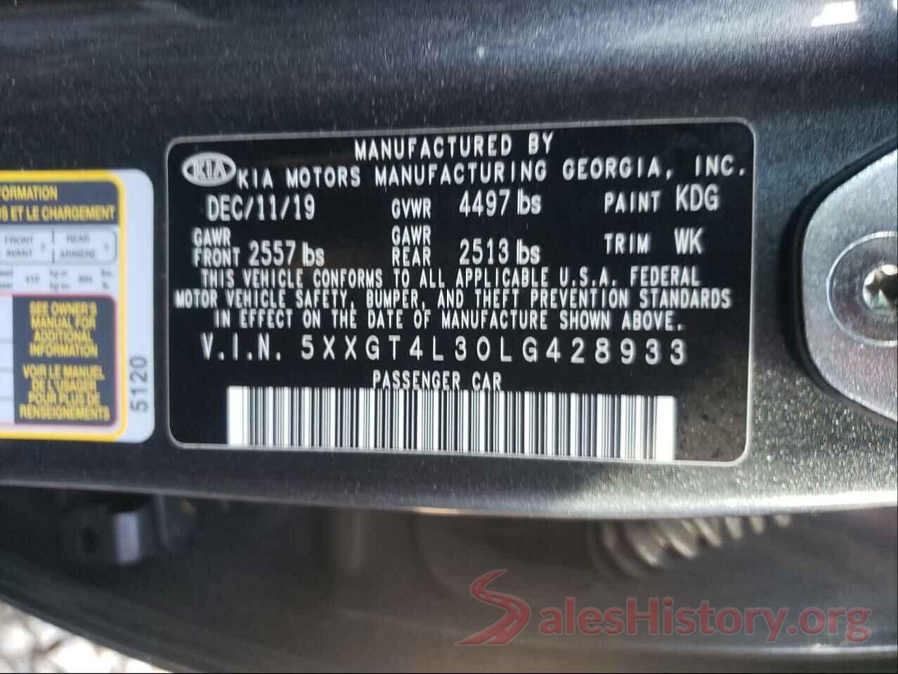 5XXGT4L30LG428933 2020 KIA OPTIMA