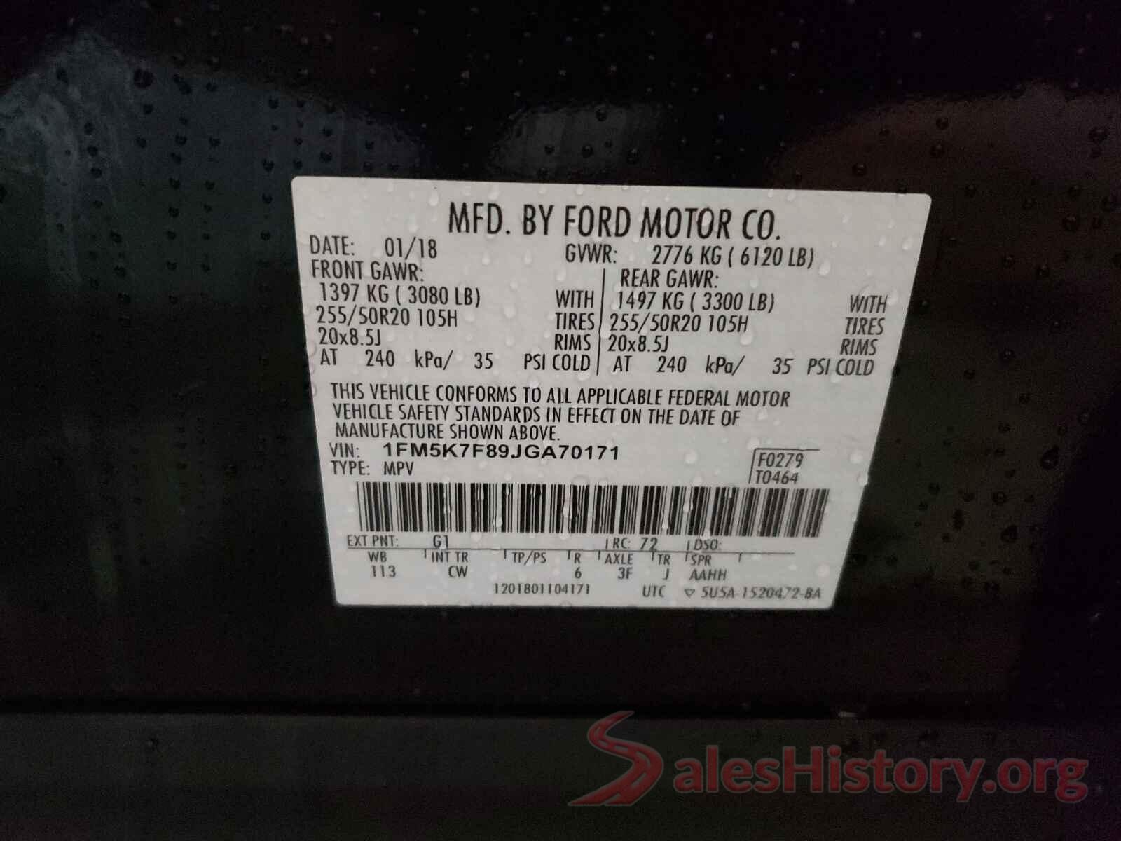 1FM5K7F89JGA70171 2018 FORD EXPLORER