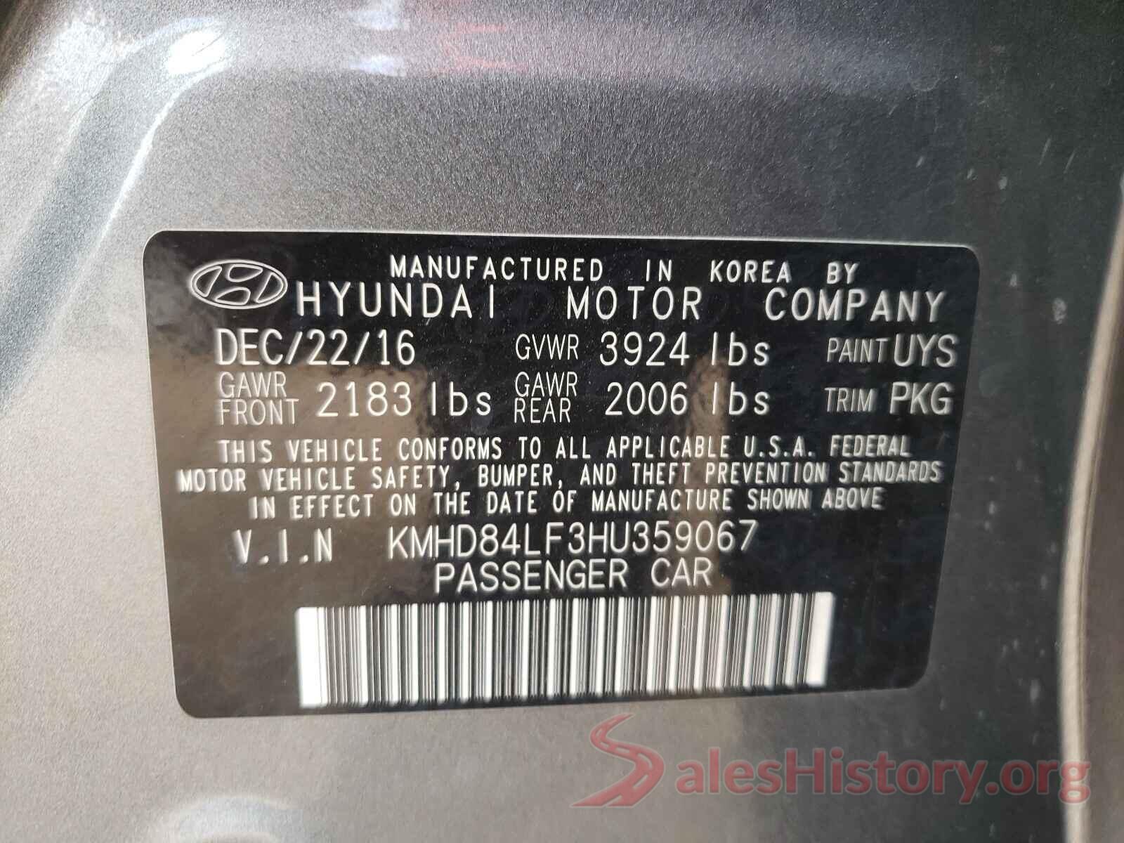 KMHD84LF3HU359067 2017 HYUNDAI ELANTRA