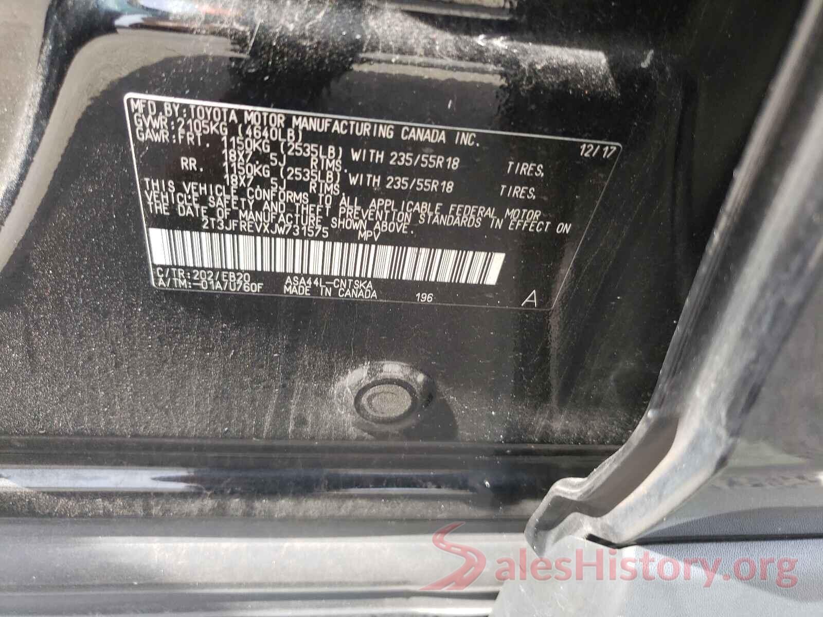 2T3JFREVXJW731575 2018 TOYOTA RAV4