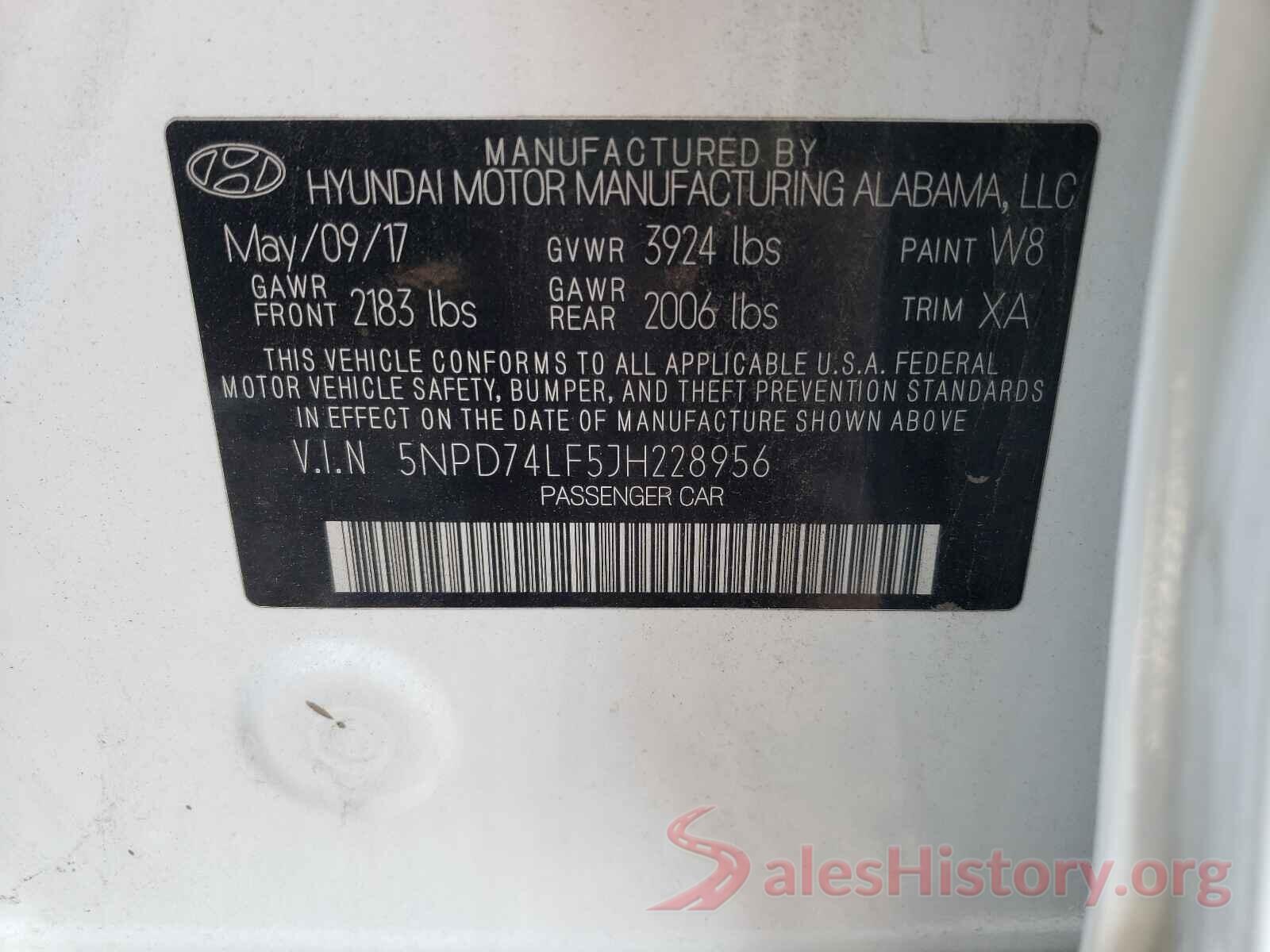 5NPD74LF5JH228956 2018 HYUNDAI ELANTRA