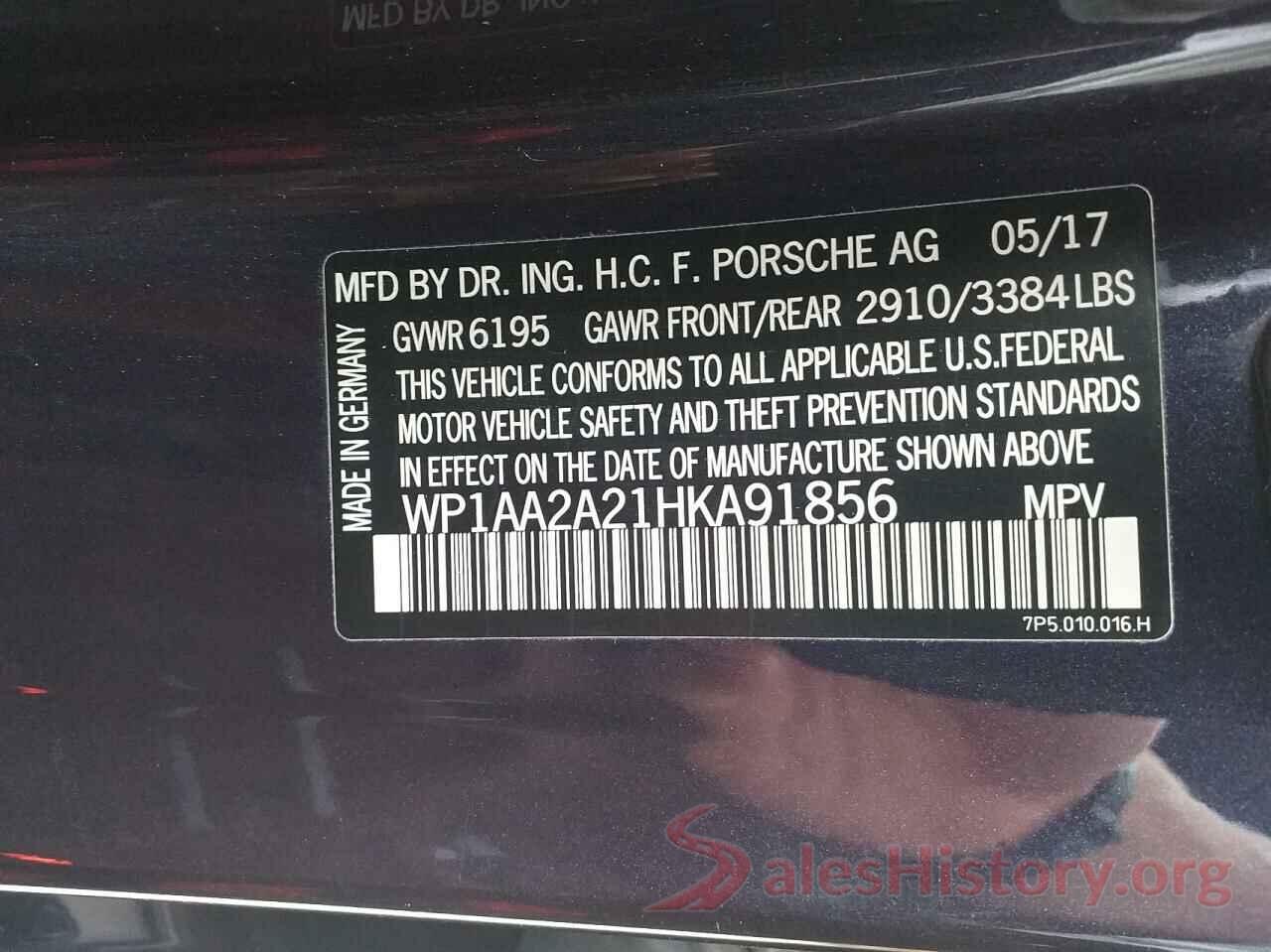 WP1AA2A21HKA91856 2017 PORSCHE CAYENNE