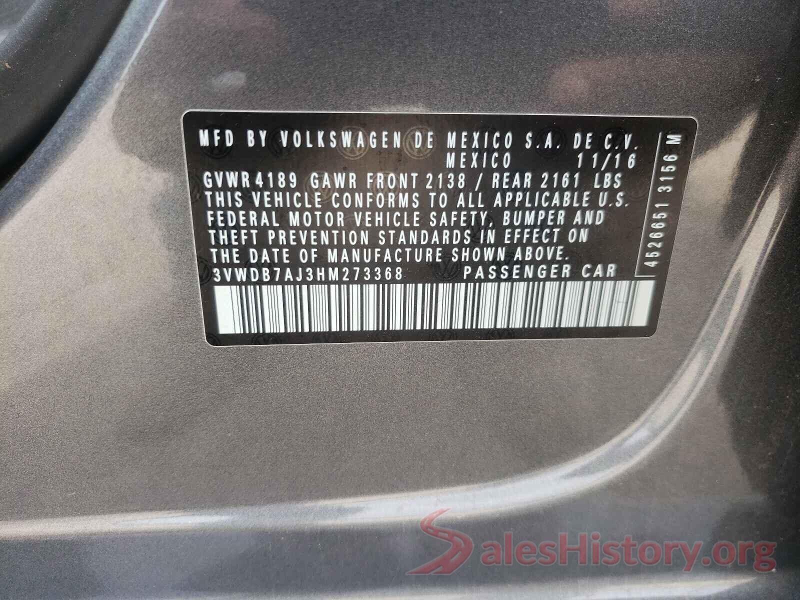 3VWDB7AJ3HM273368 2017 VOLKSWAGEN JETTA