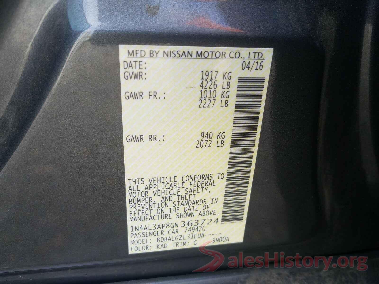 1N4AL3AP8GN363724 2016 NISSAN ALTIMA