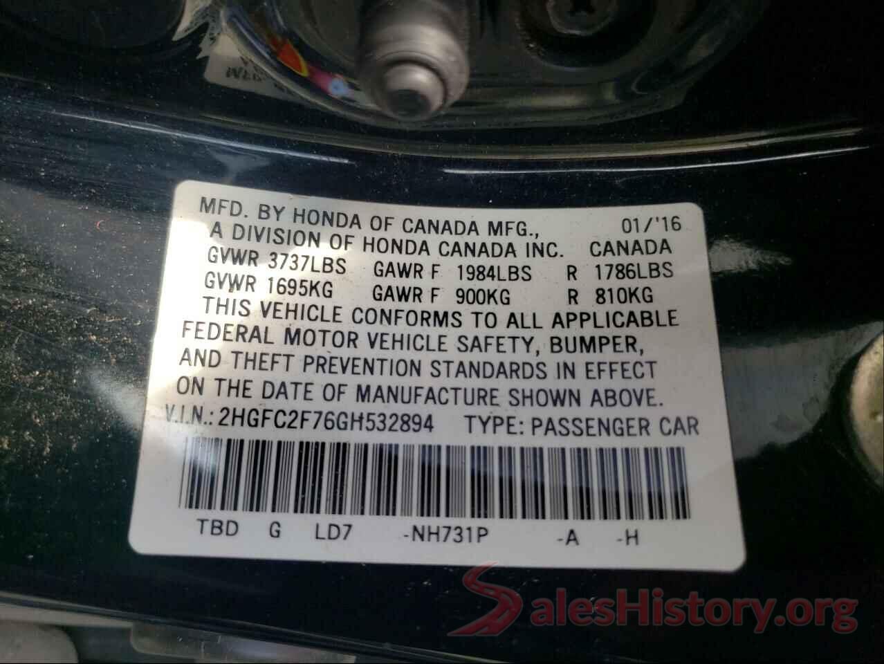 2HGFC2F76GH532894 2016 HONDA CIVIC