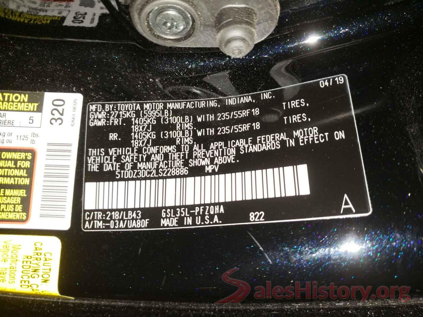 5TDDZ3DC2LS228886 2020 TOYOTA SIENNA