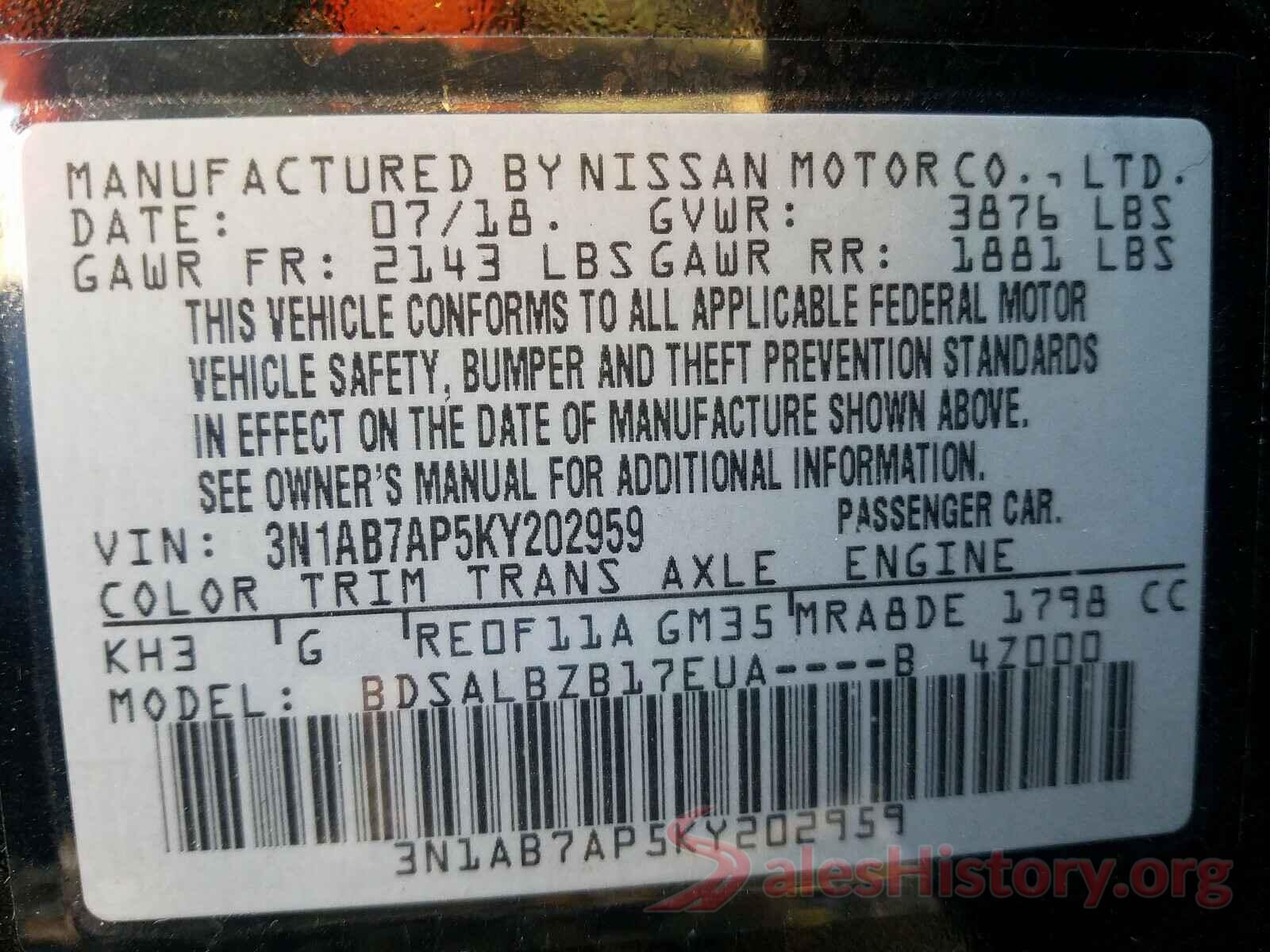 3N1AB7AP5KY202959 2019 NISSAN SENTRA