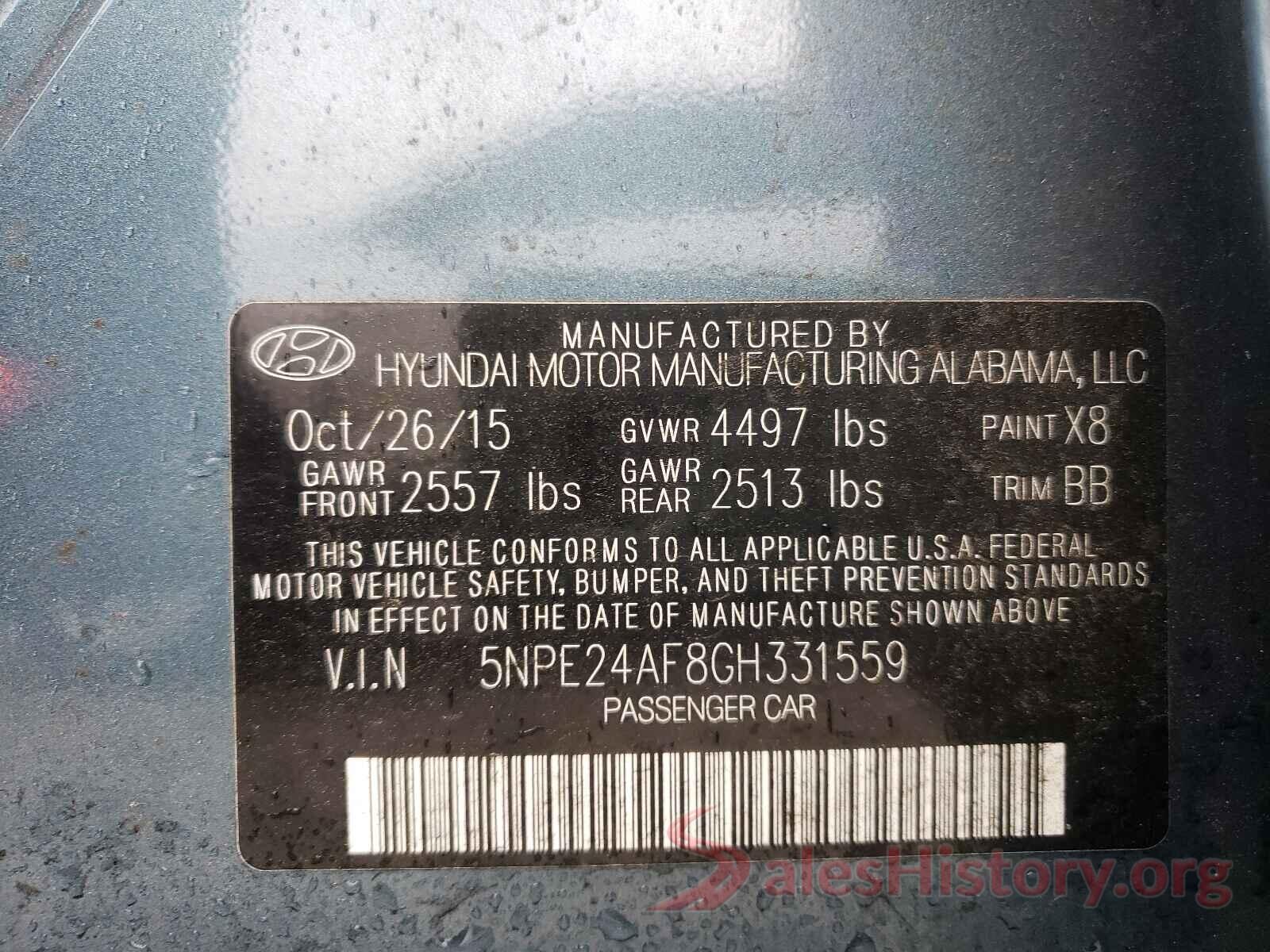 5NPE24AF8GH331559 2016 HYUNDAI SONATA