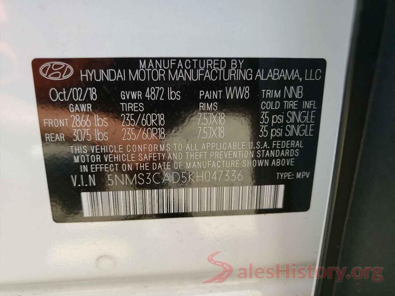 5NMS3CAD5KH047336 2019 HYUNDAI SANTA FE