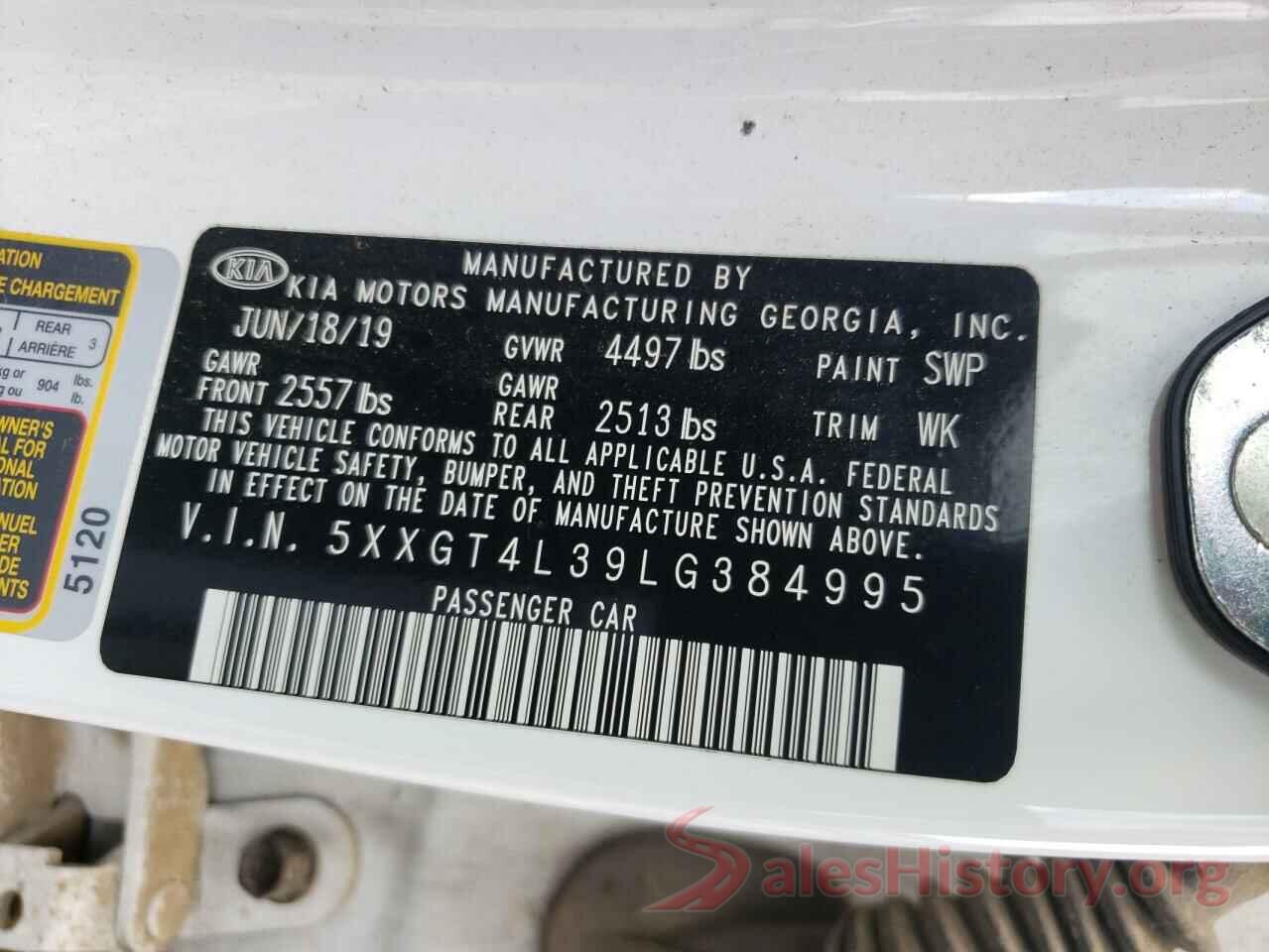 5XXGT4L39LG384995 2020 KIA OPTIMA