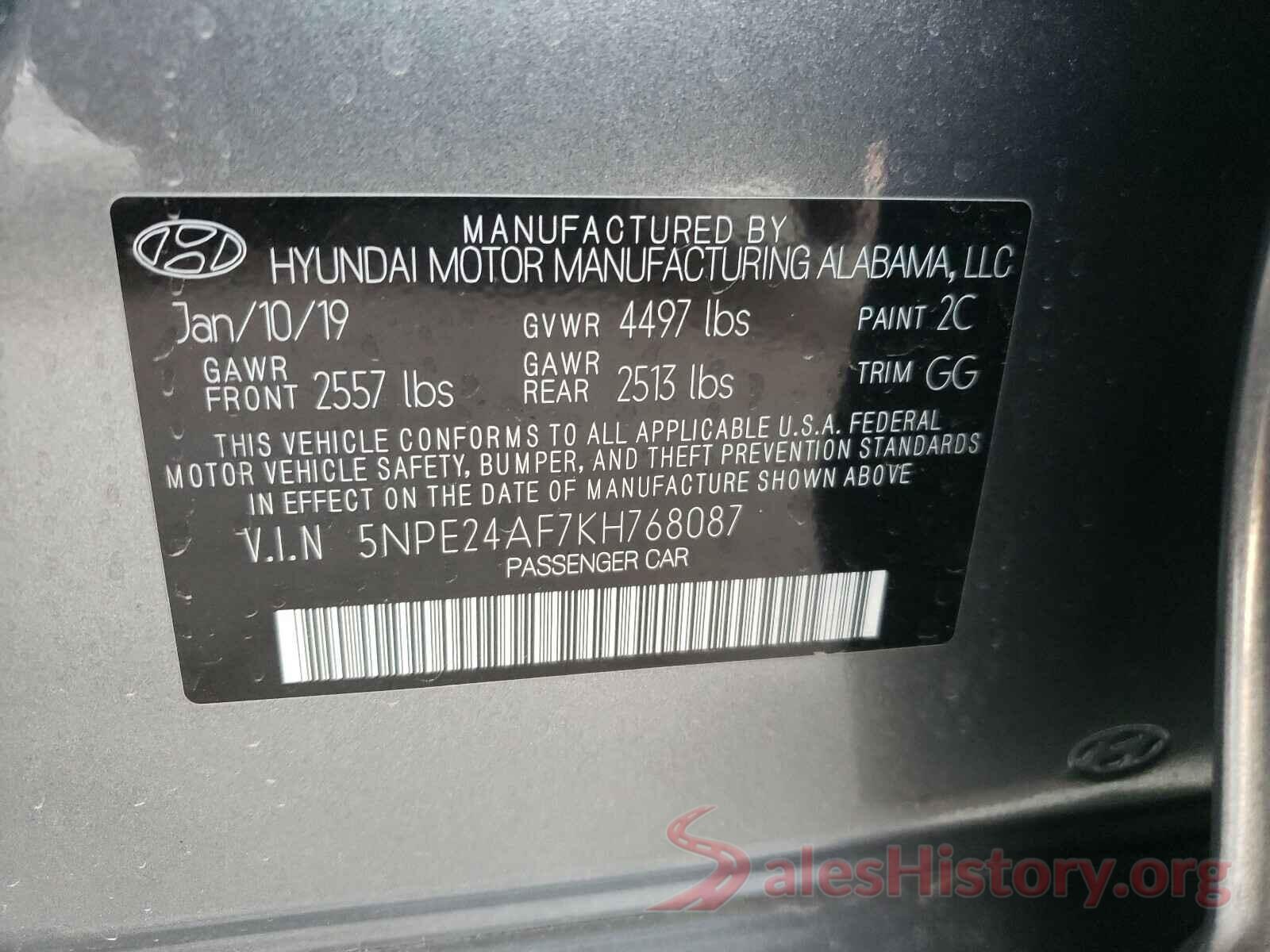 5NPE24AF7KH768087 2019 HYUNDAI SONATA