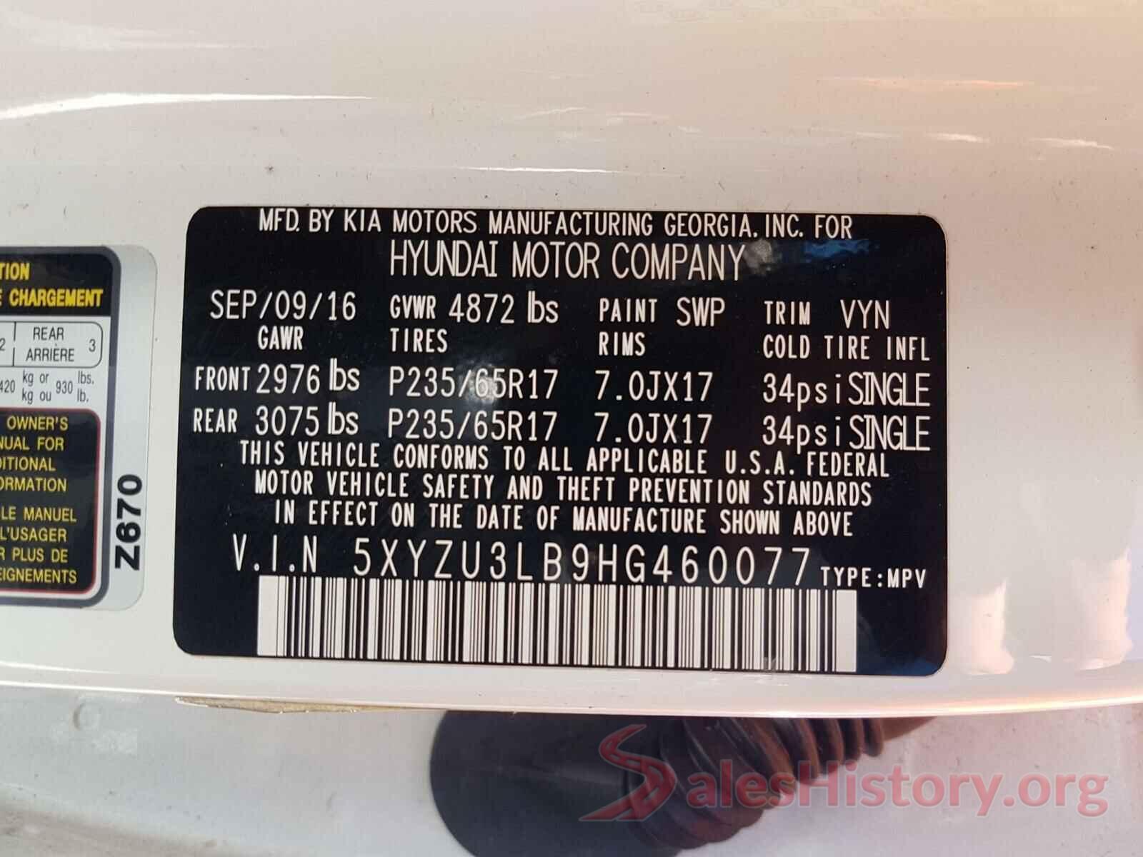 5XYZU3LB9HG460077 2017 HYUNDAI SANTA FE