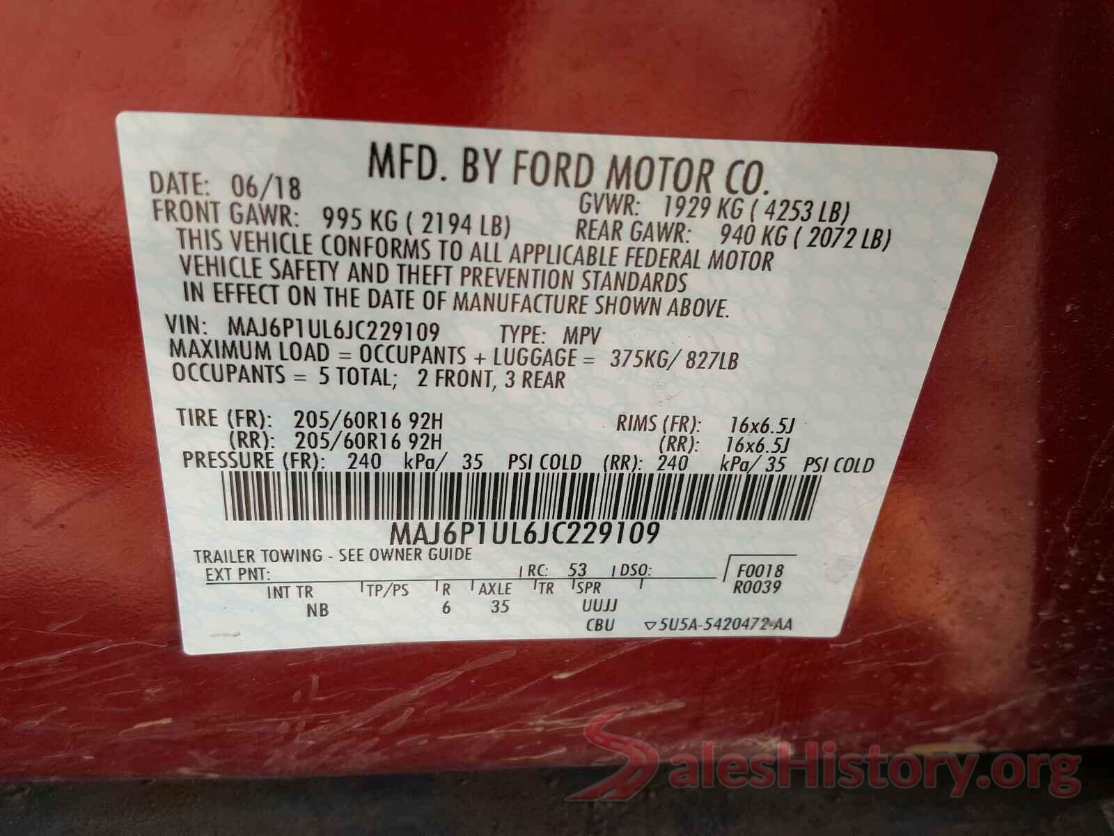 MAJ6P1UL6JC229109 2018 FORD ALL OTHER