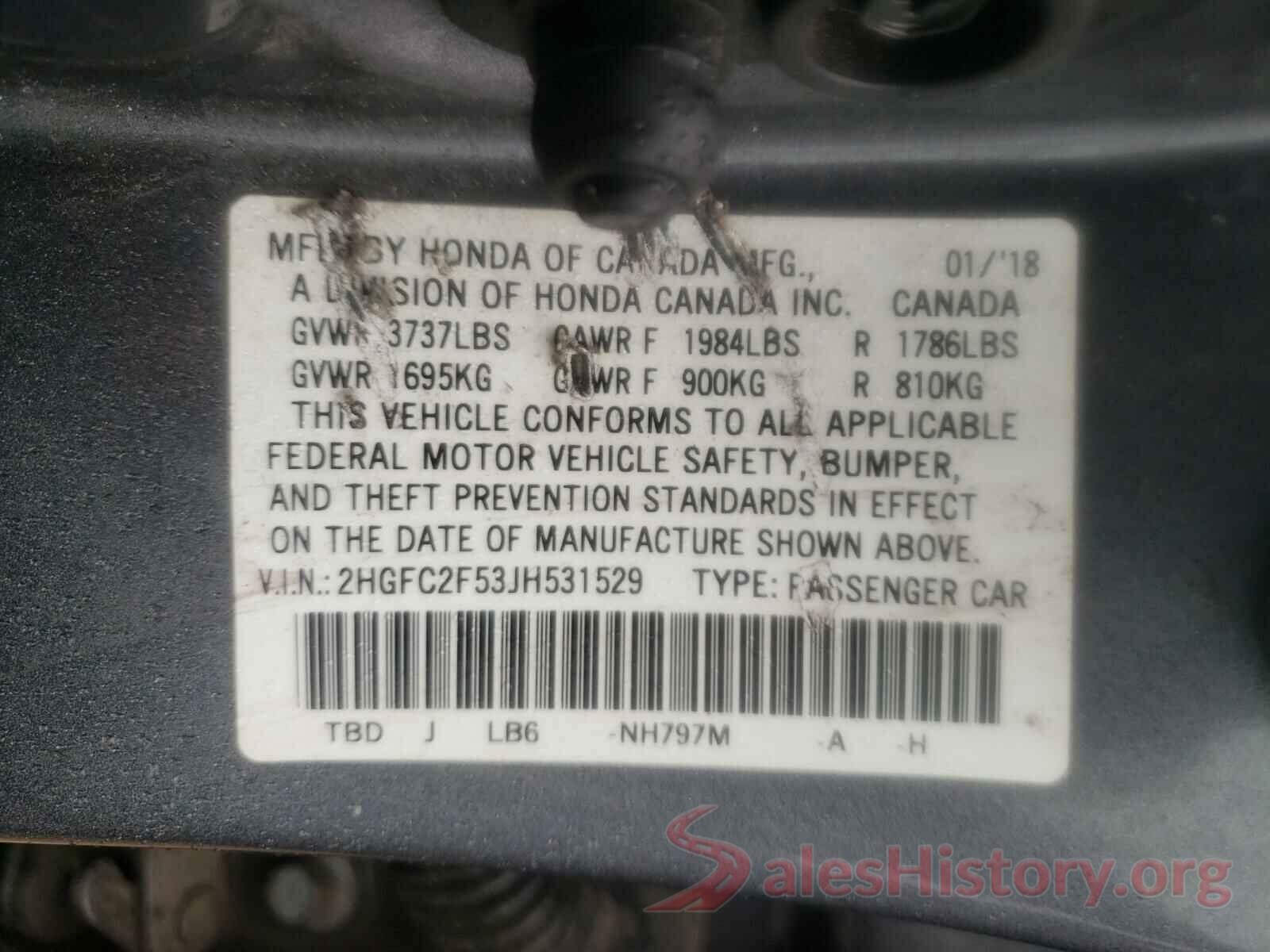 2HGFC2F53JH531529 2018 HONDA CIVIC