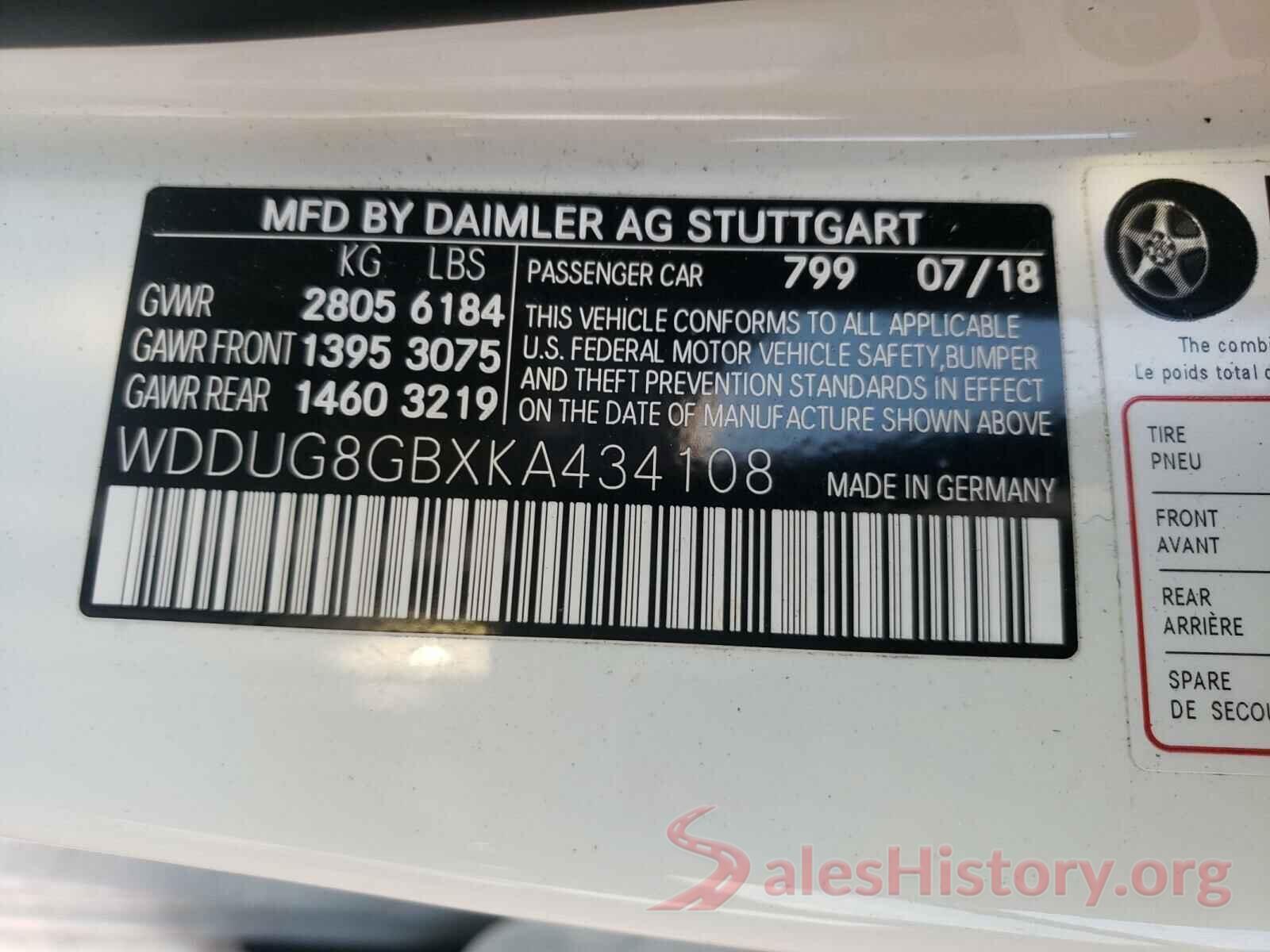 WDDUG8GBXKA434108 2019 MERCEDES-BENZ S CLASS