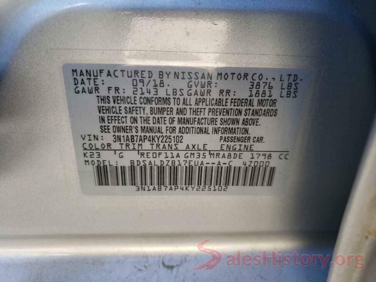 3N1AB7AP4KY225102 2019 NISSAN SENTRA