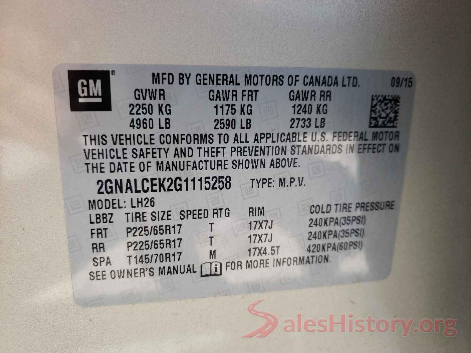 2GNALCEK2G1115258 2016 CHEVROLET EQUINOX