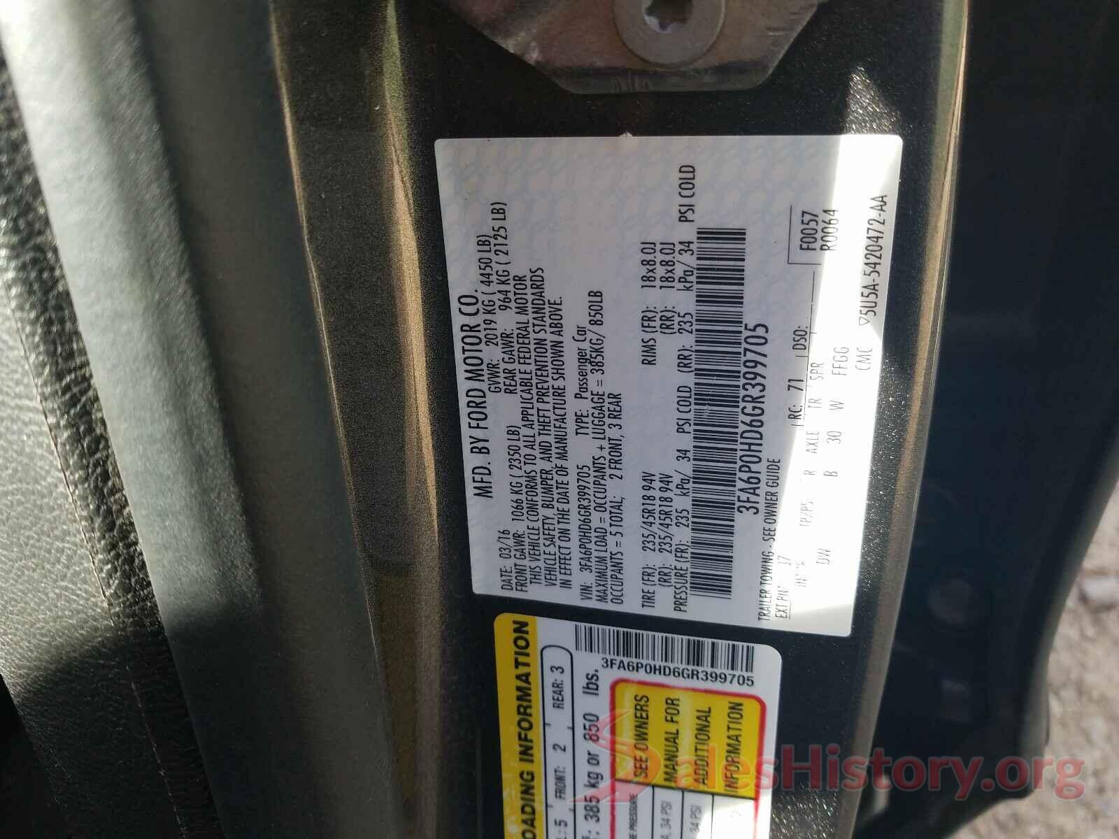 3FA6P0HD6GR399705 2016 FORD FUSION