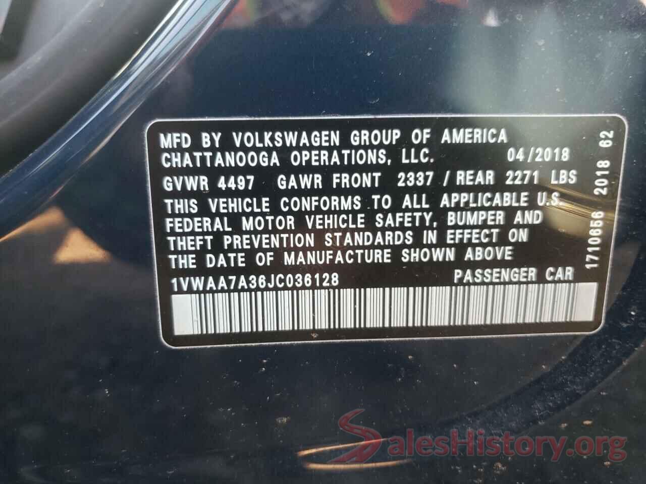 1VWAA7A36JC036128 2018 VOLKSWAGEN PASSAT