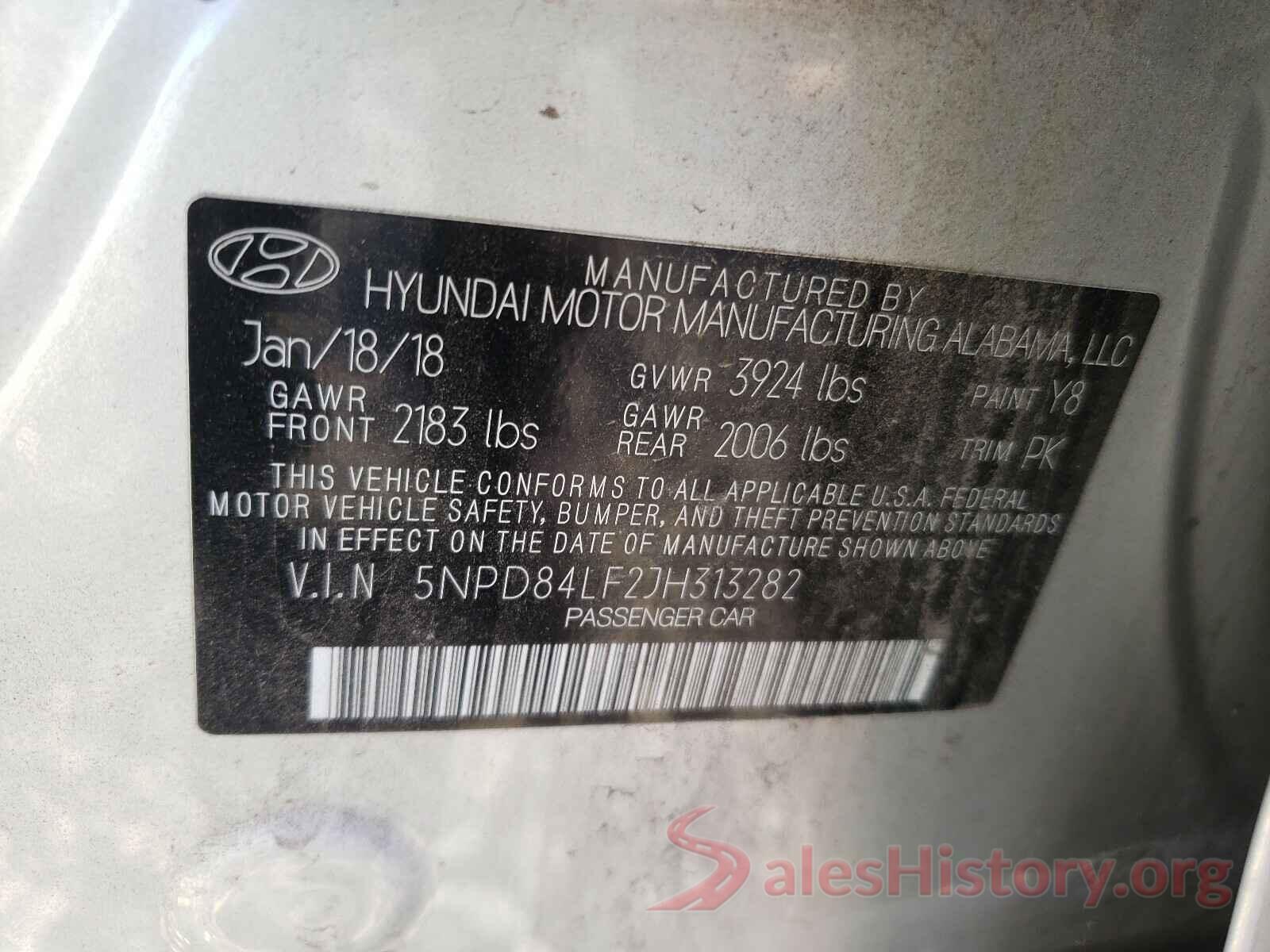 5NPD84LF2JH313282 2018 HYUNDAI ELANTRA