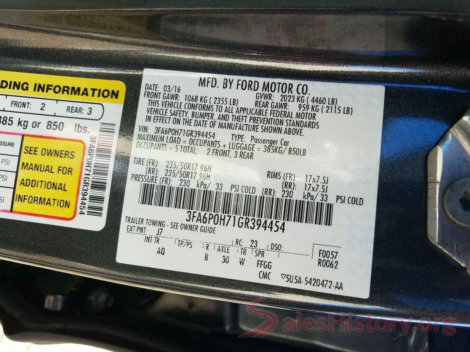 3FA6P0H71GR394454 2016 FORD FUSION