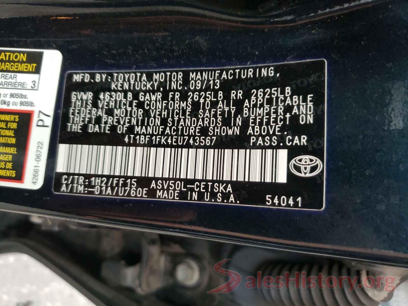 4T1BF1FK4EU743567 2014 TOYOTA CAMRY