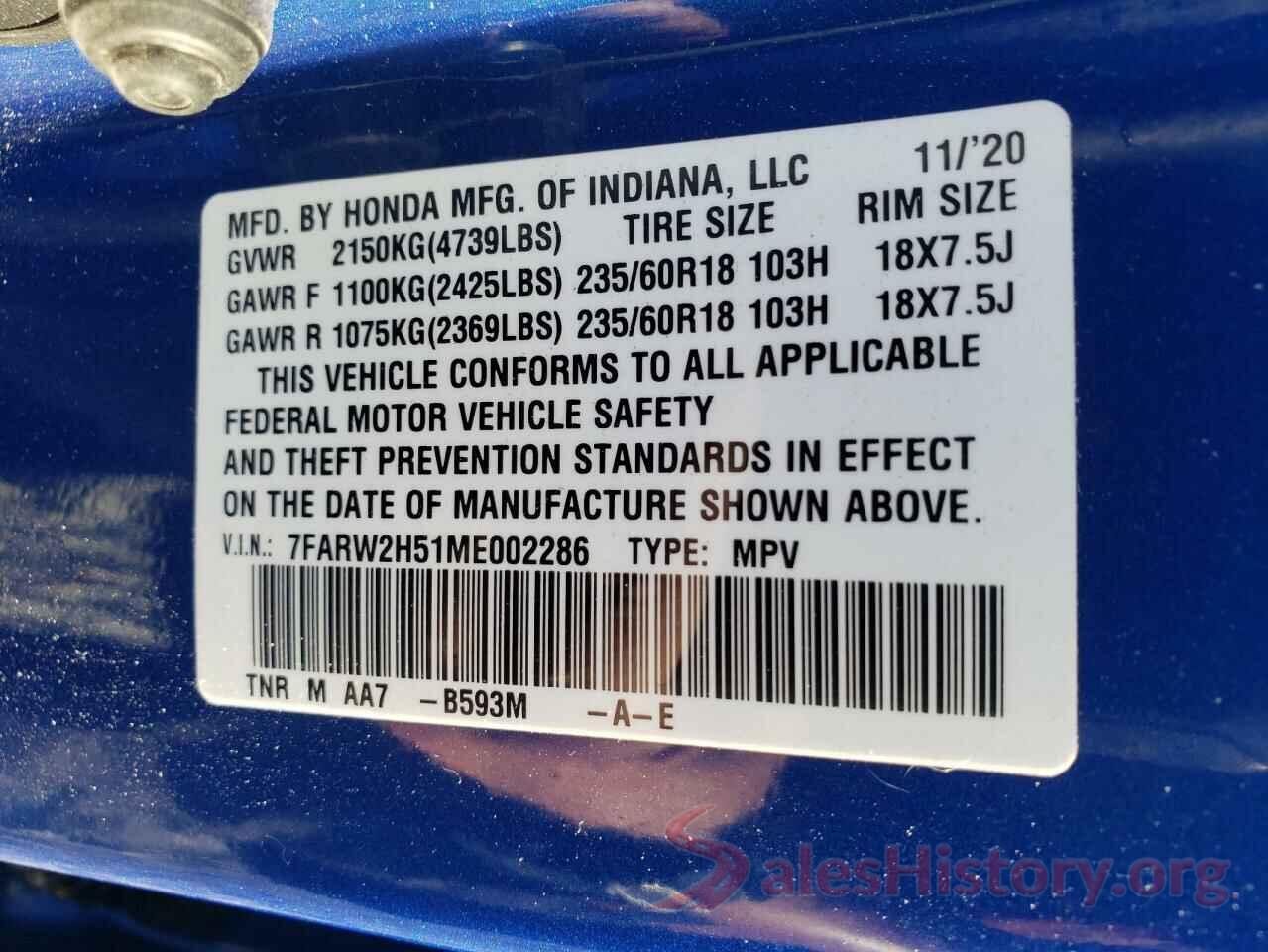 7FARW2H51ME002286 2021 HONDA CRV