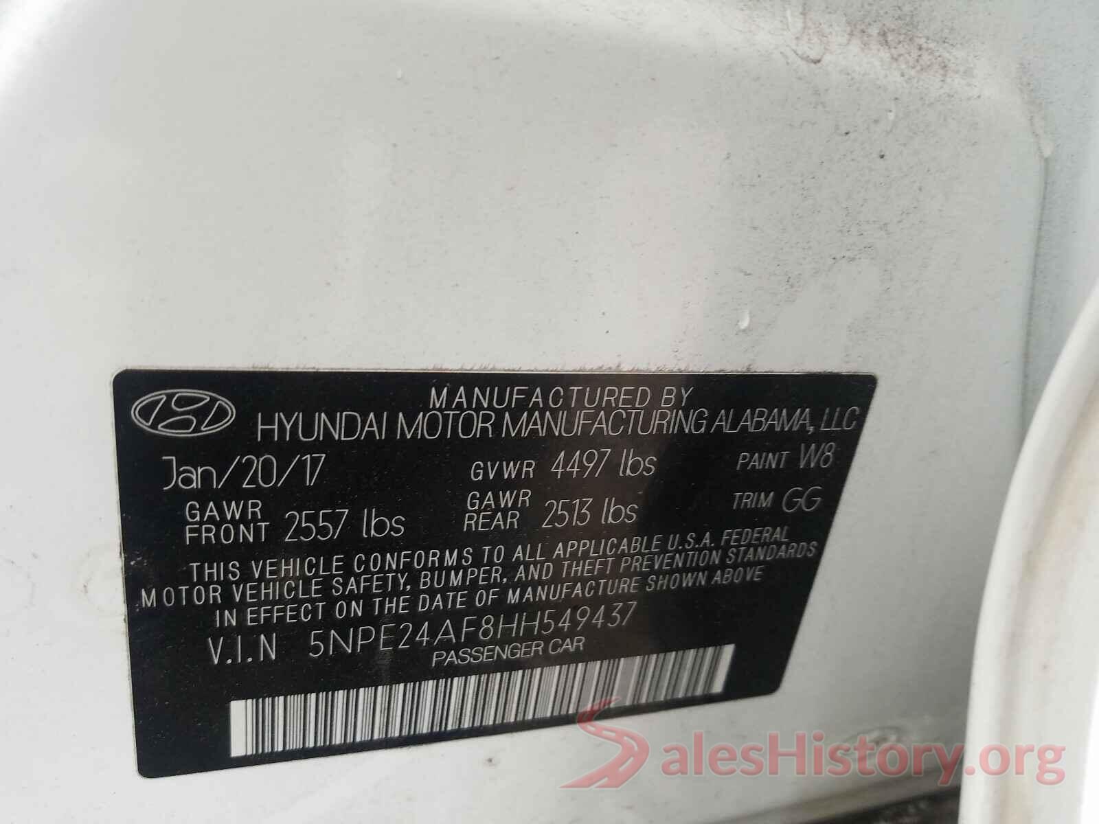 5NPE24AF8HH549437 2017 HYUNDAI SONATA