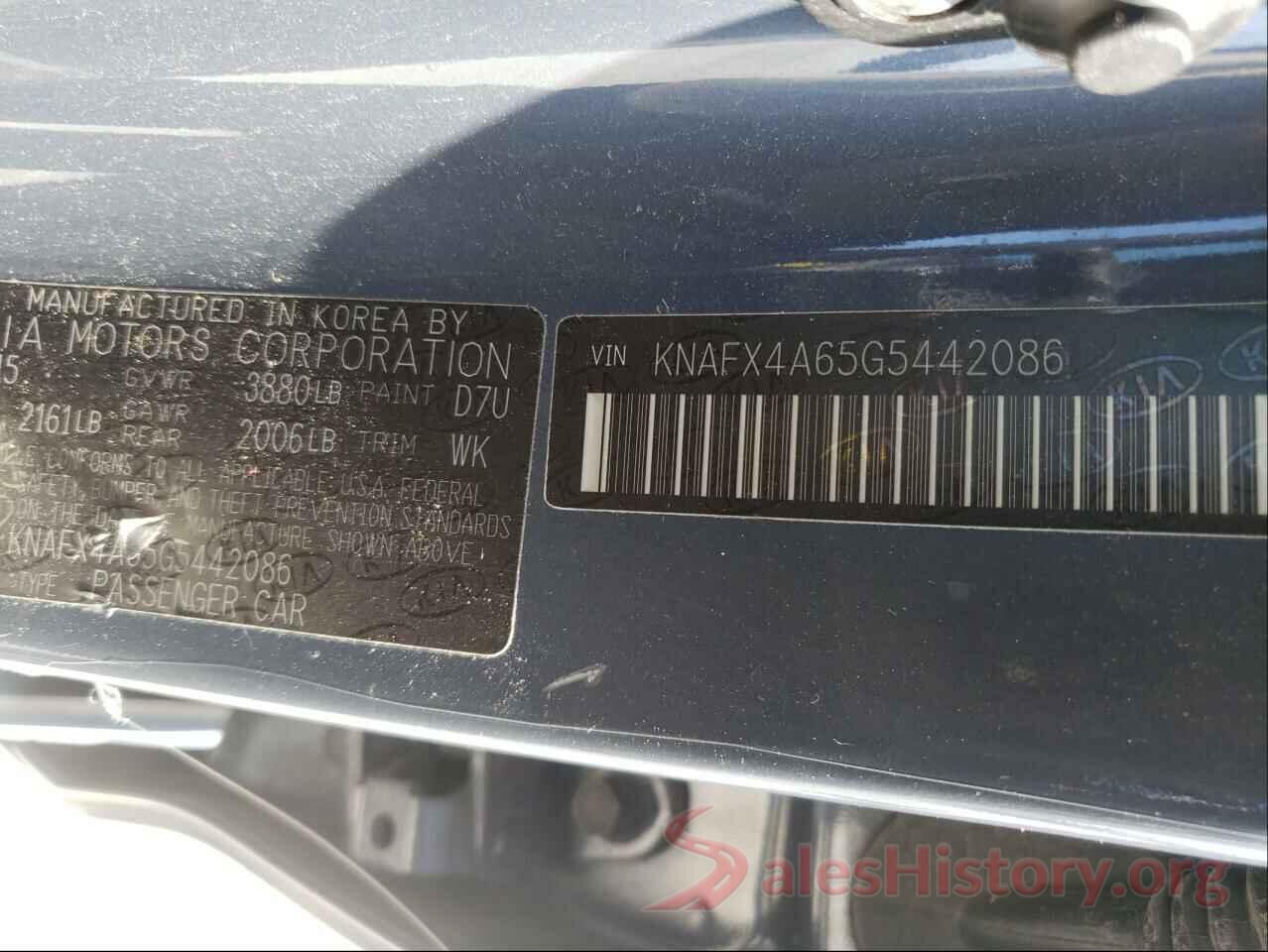 KNAFX4A65G5442086 2016 KIA FORTE