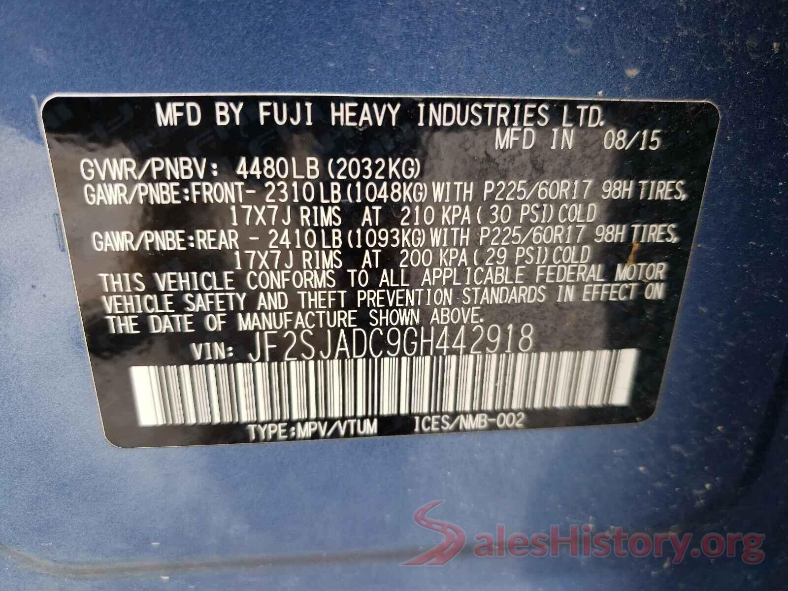 JF2SJADC9GH442918 2016 SUBARU FORESTER