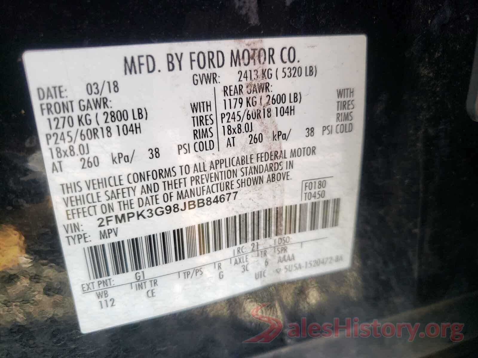 2FMPK3G98JBB84677 2018 FORD EDGE