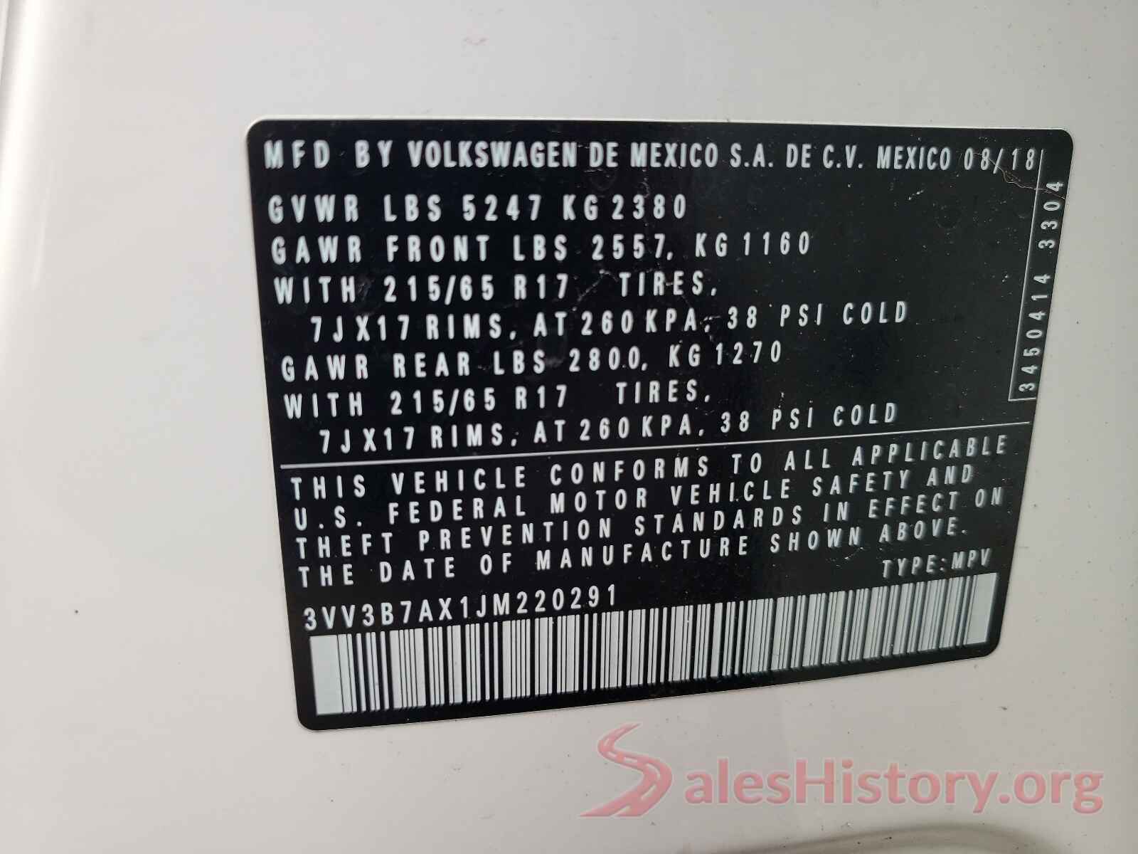 3VV3B7AX1JM220291 2018 VOLKSWAGEN TIGUAN