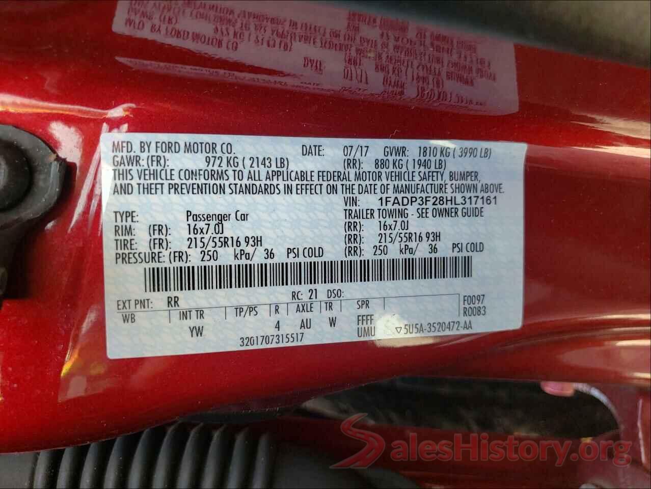 1FADP3F28HL317161 2017 FORD FOCUS