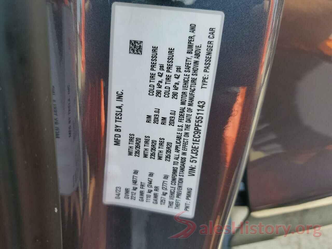 5YJ3E1EC9PF551143 2023 TESLA MODEL 3