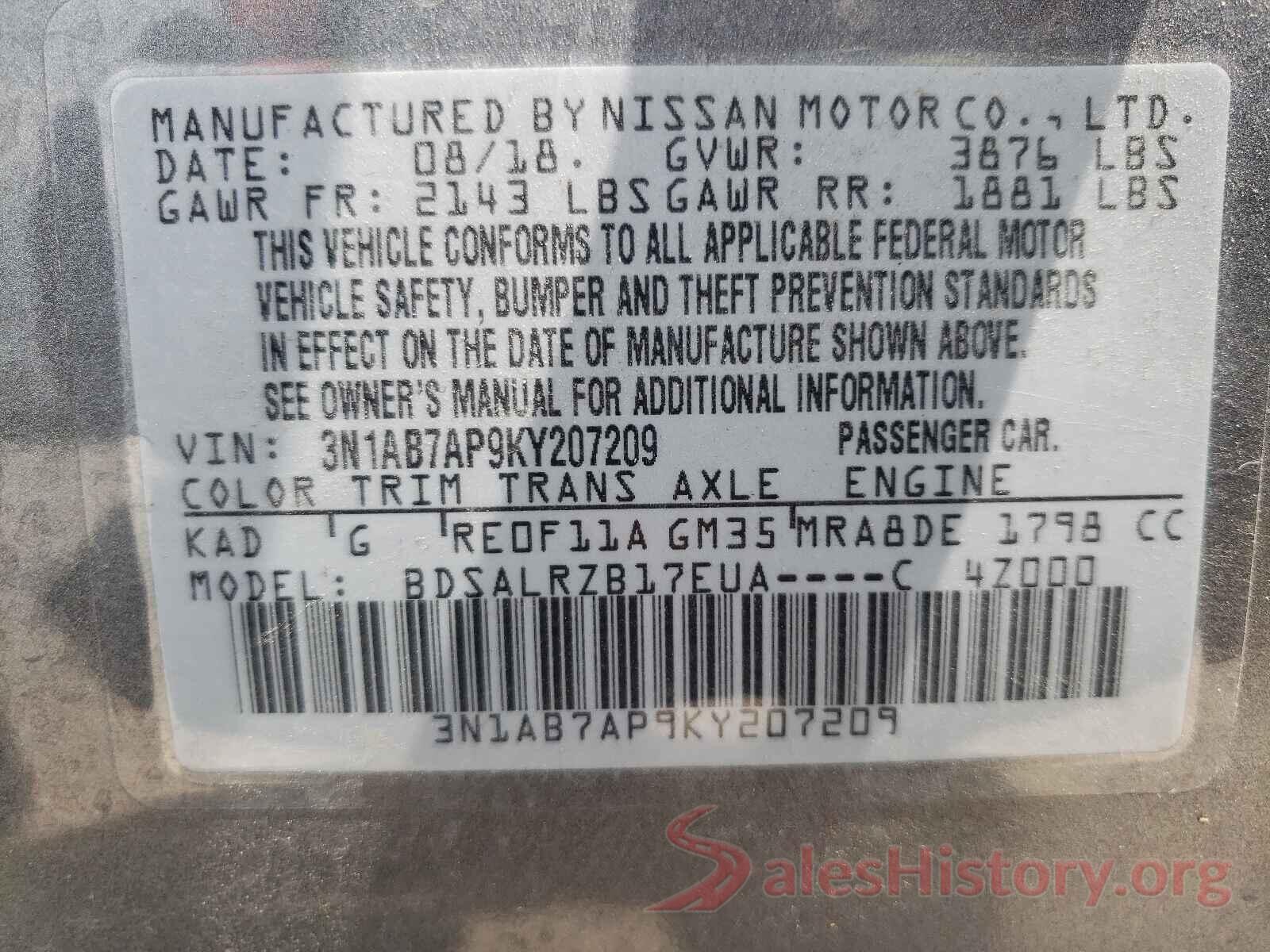 3N1AB7AP9KY207209 2019 NISSAN SENTRA