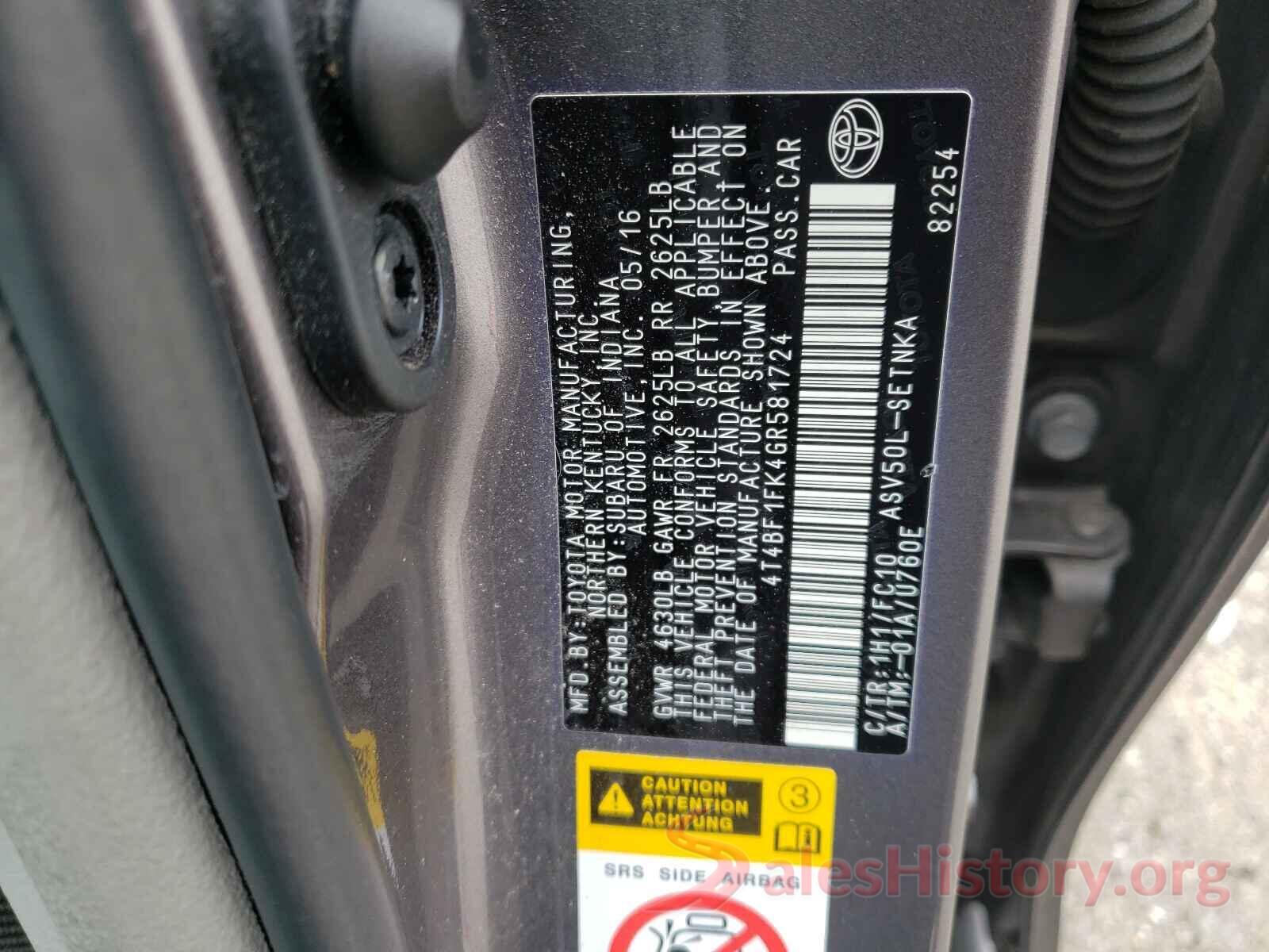 4T4BF1FK4GR581724 2016 TOYOTA CAMRY