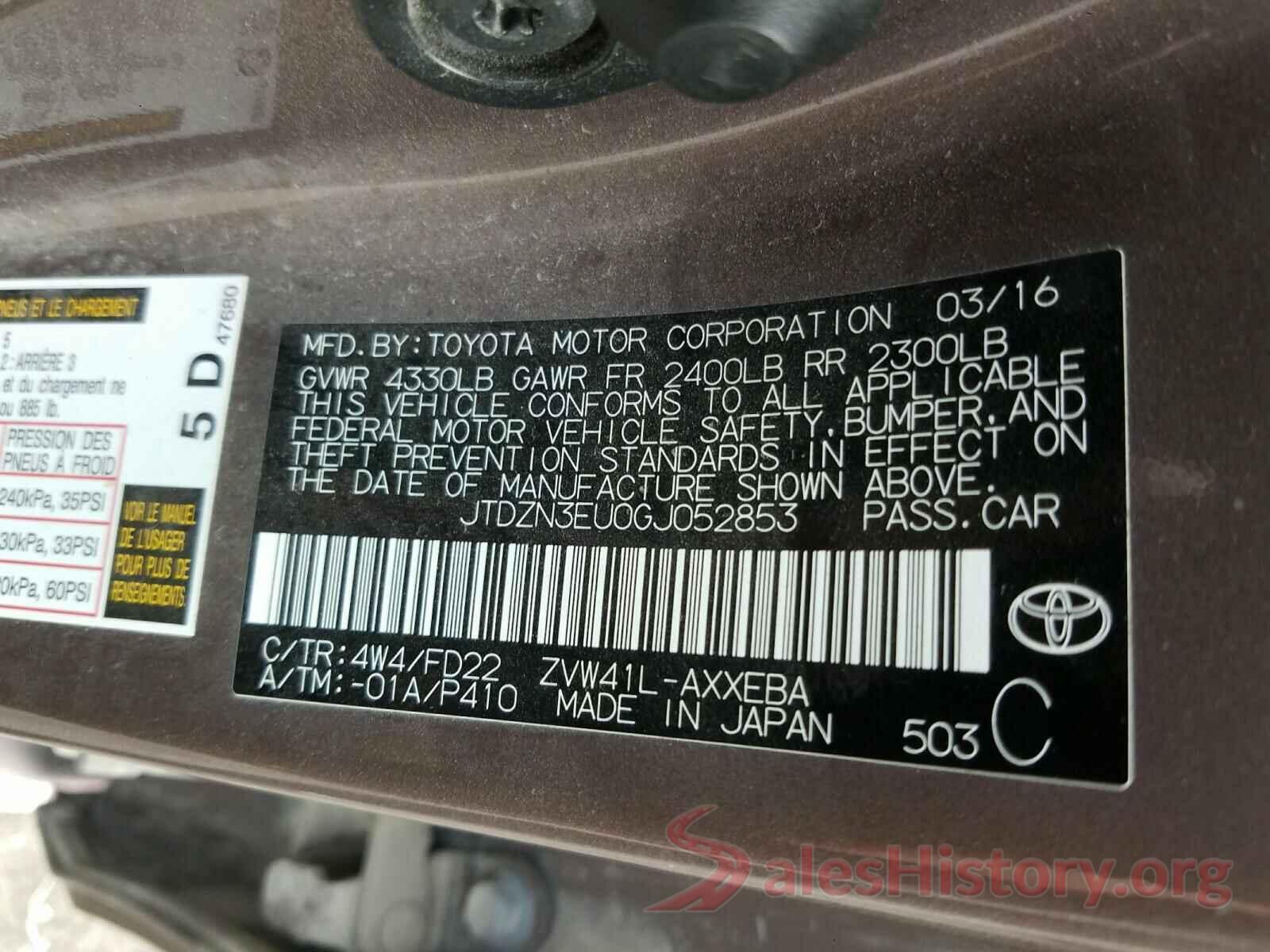 JTDZN3EU0GJ052853 2016 TOYOTA PRIUS