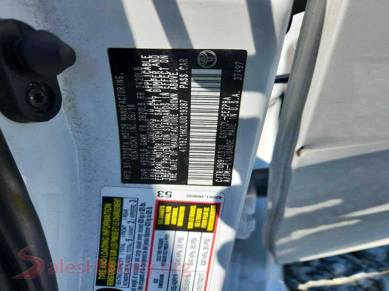 2018 TOYOTA CAMRY VIN 4T1BZ1HK0JU019387, wheel and tire