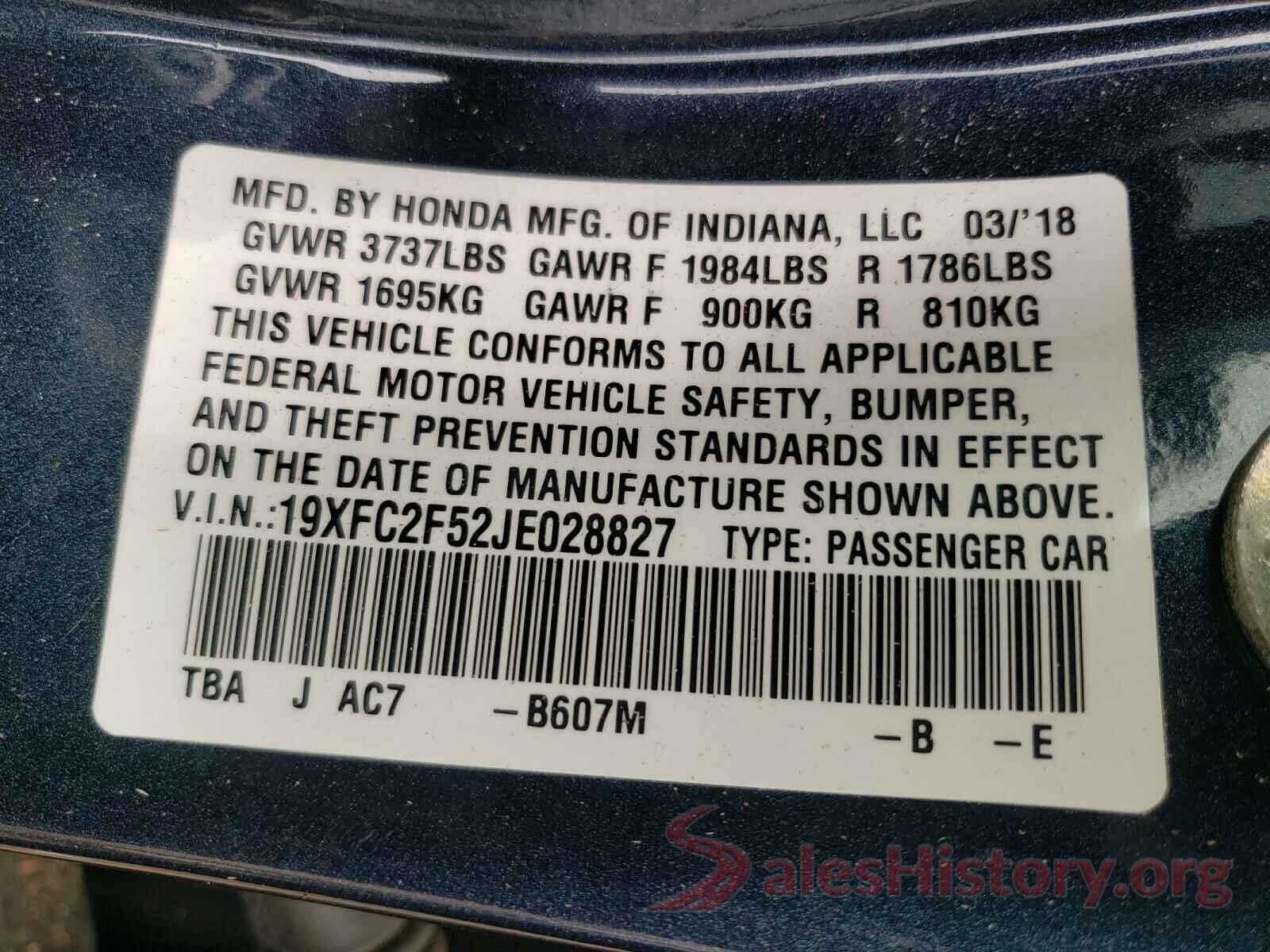 19XFC2F52JE028827 2018 HONDA CIVIC