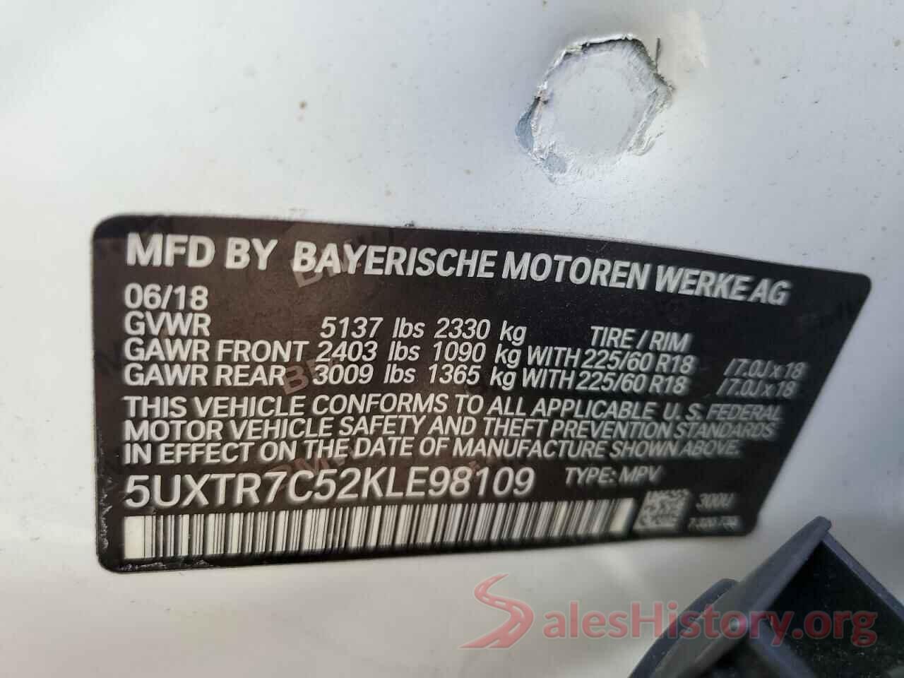 5UXTR7C52KLE98109 2019 BMW X3