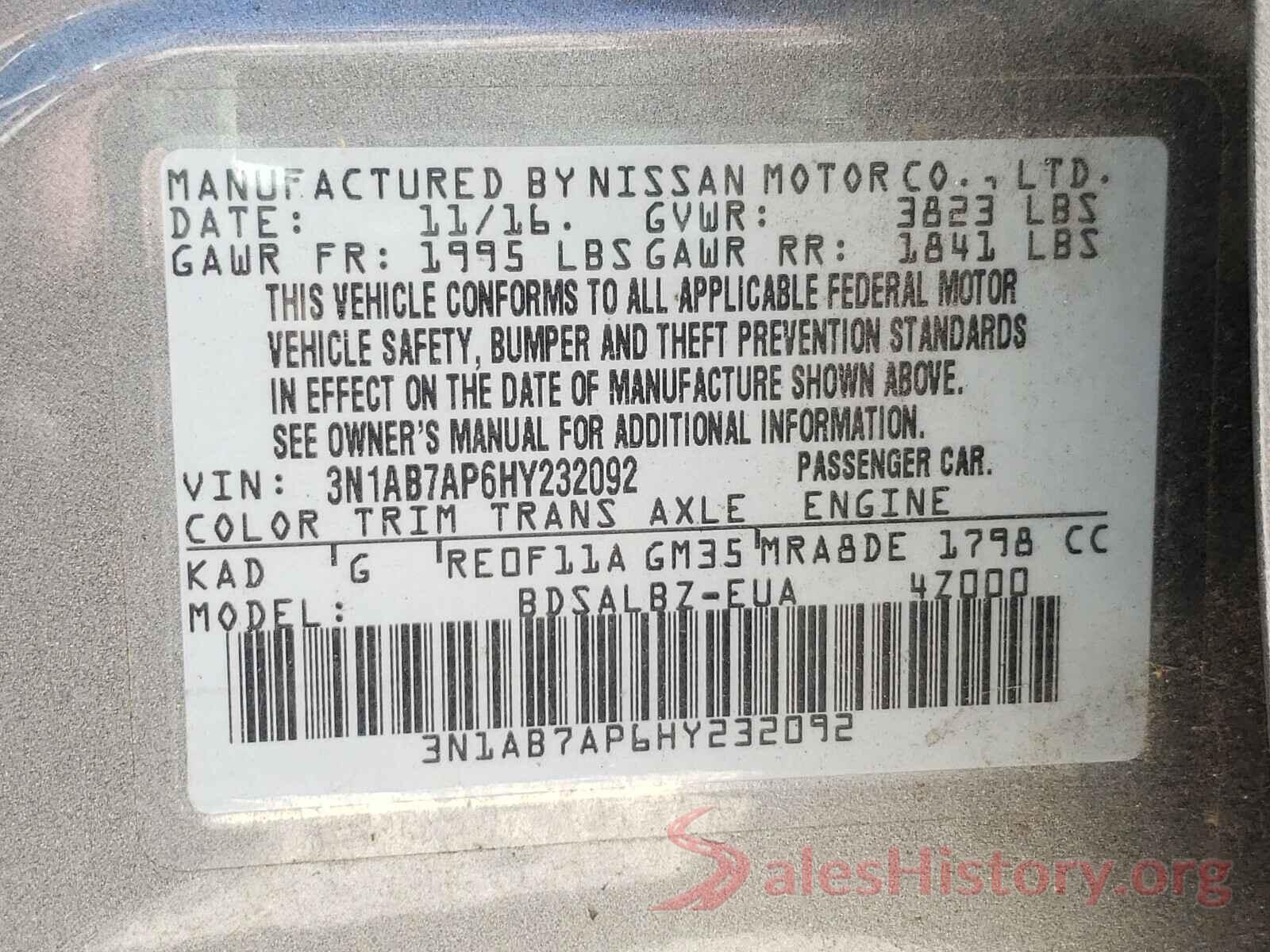 3N1AB7AP6HY232092 2017 NISSAN SENTRA