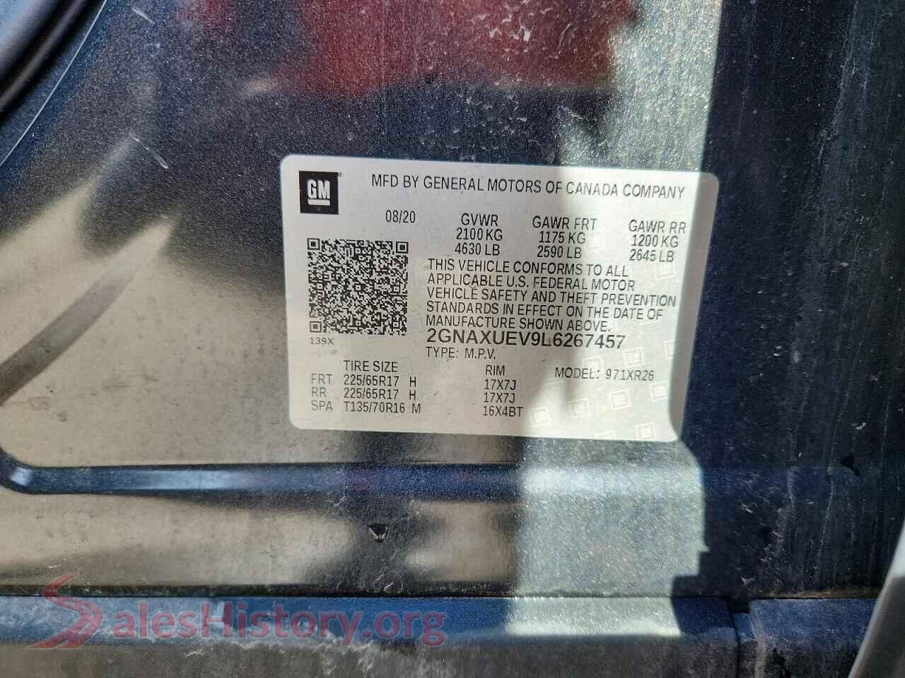2020 CHEVROLET EQUINOX VIN 2GNAXUEV9L6267457, trunk area
