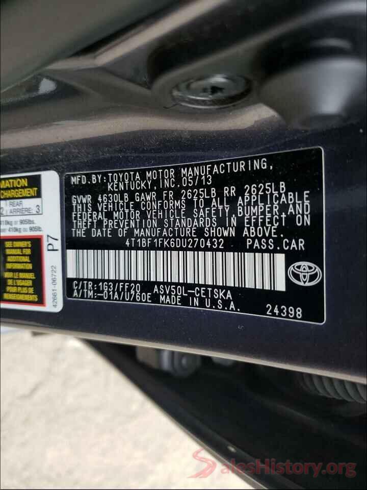 4T1BF1FK6DU270432 2013 TOYOTA CAMRY