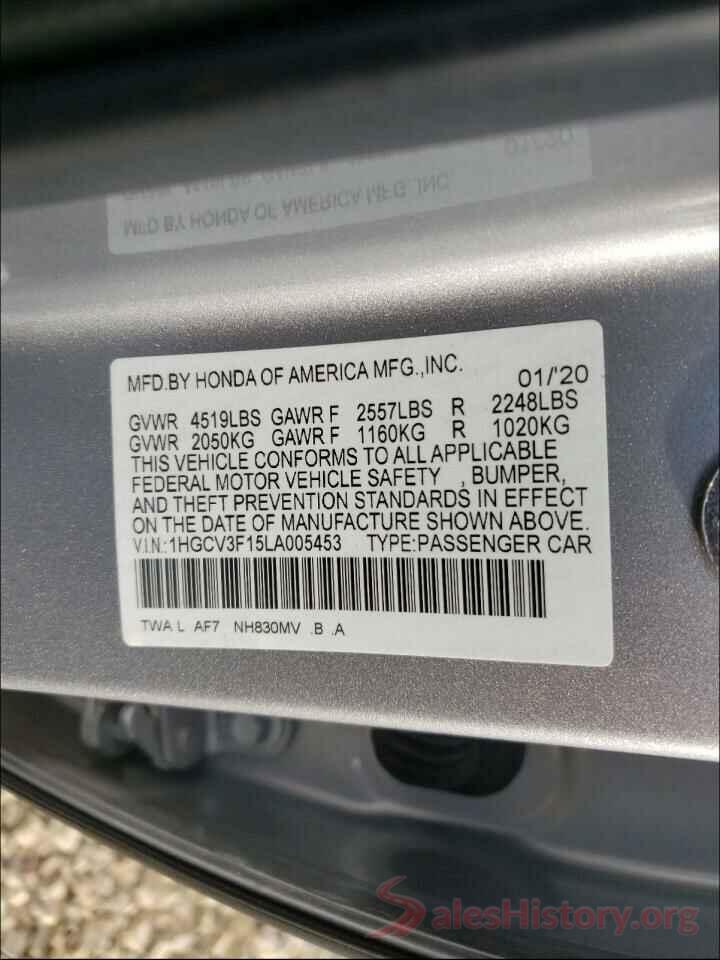 1HGCV3F15LA005453 2020 HONDA ACCORD