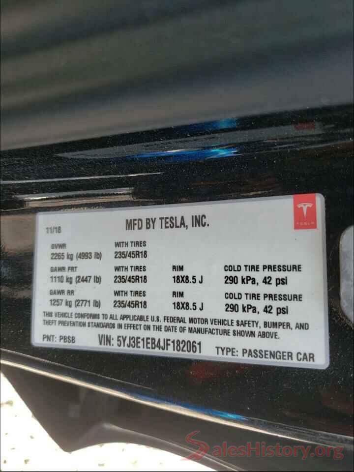 5YJ3E1EB4JF182061 2018 TESLA MODEL 3