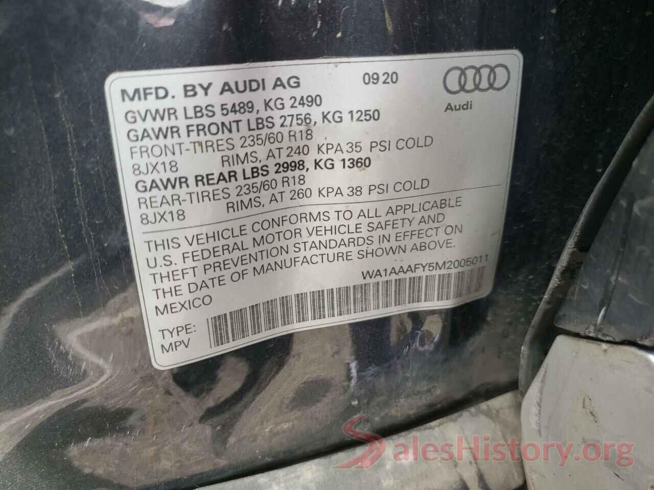 WA1AAAFY5M2005011 2021 AUDI Q5