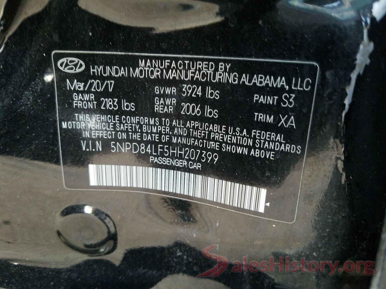 5NPD84LF5HH207399 2017 HYUNDAI ELANTRA