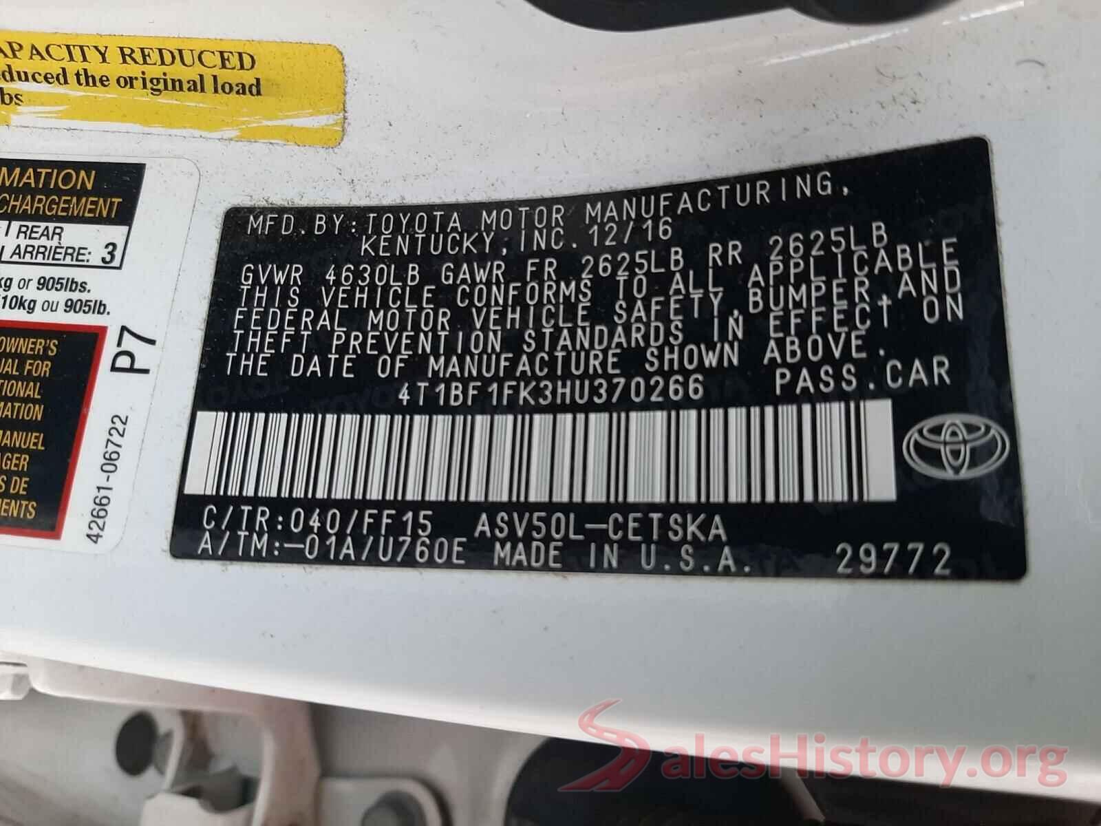 4T1BF1FK3HU370266 2017 TOYOTA CAMRY